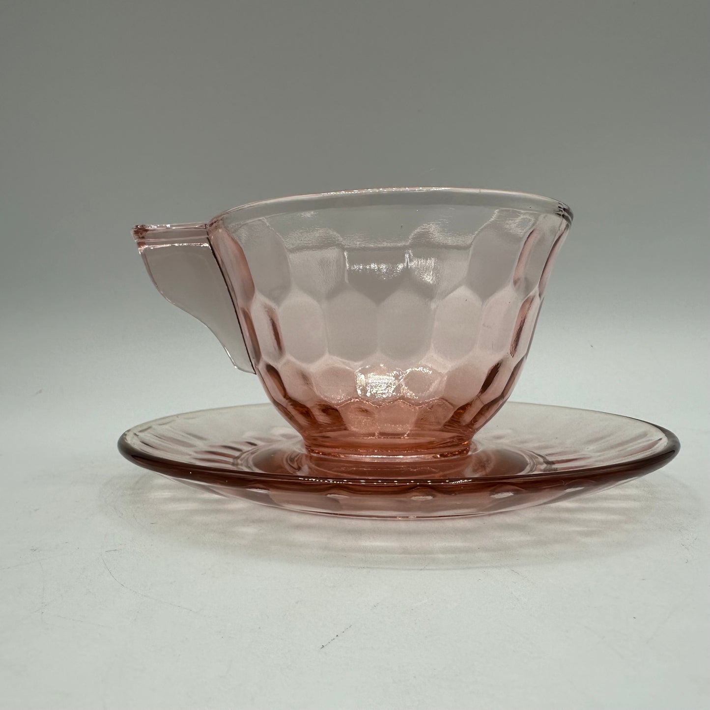 Jeannette Glass Pink Hex Optic Cup and Saucer, Depression Glass