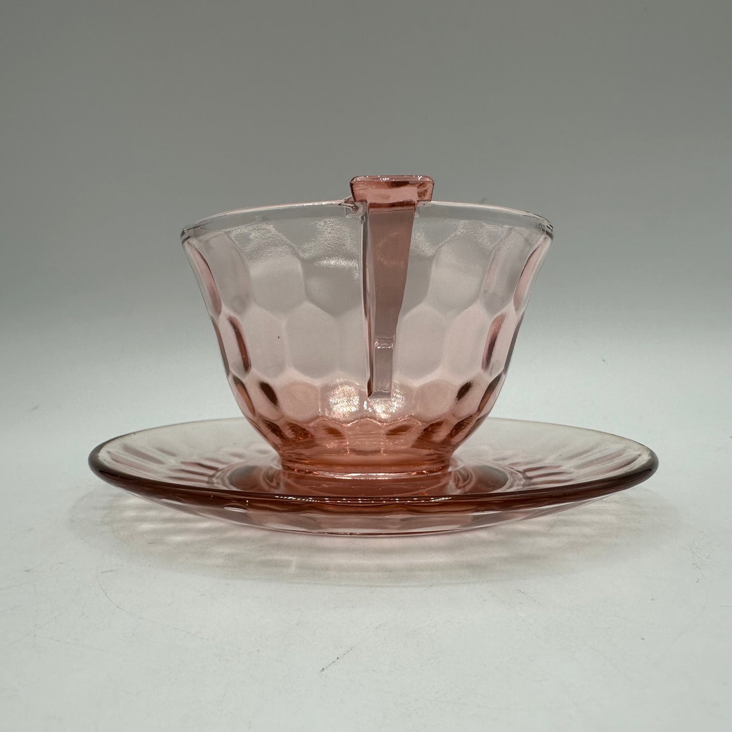 Jeannette Glass Pink Hex Optic Cup and Saucer, Depression Glass