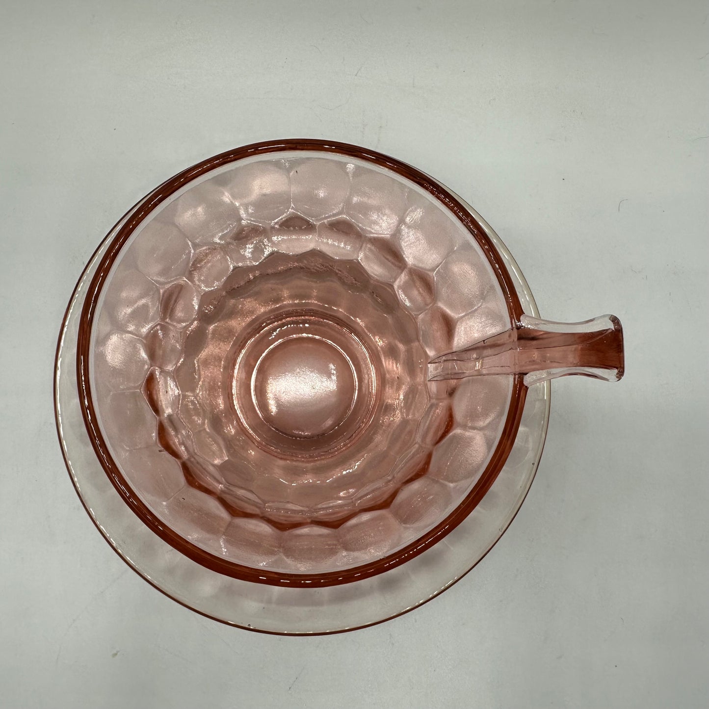 Jeannette Glass Pink Hex Optic Cup and Saucer, Depression Glass