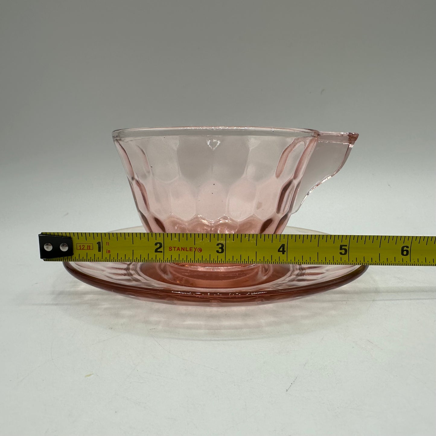 Jeannette Glass Pink Hex Optic Cup and Saucer, Depression Glass