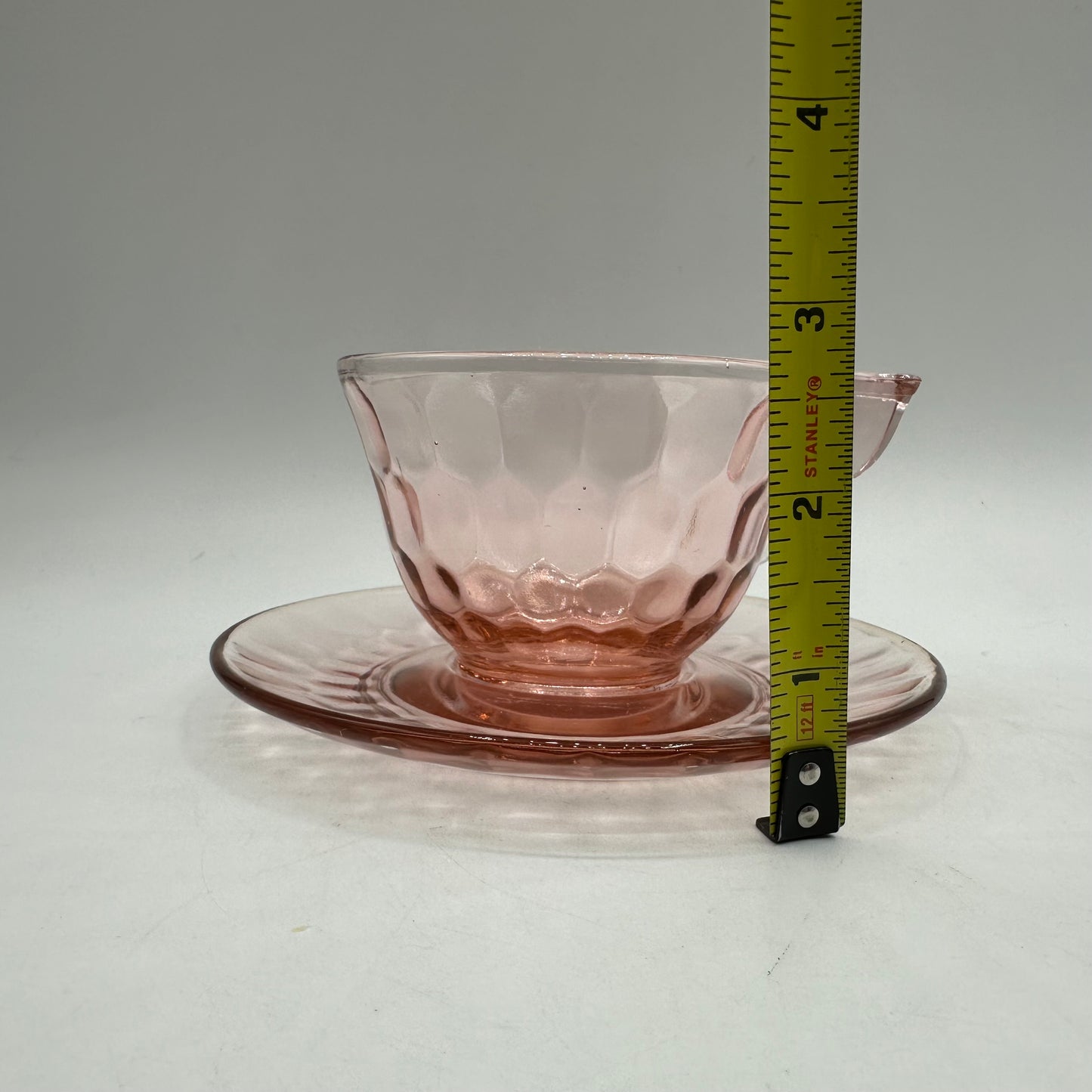 Jeannette Glass Pink Hex Optic Cup and Saucer, Depression Glass