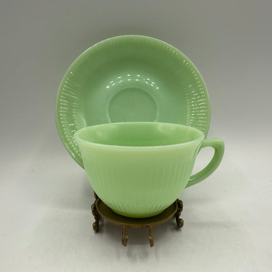 Fire King Jadeite Cup and Saucer , Jane Ray Depression Glass