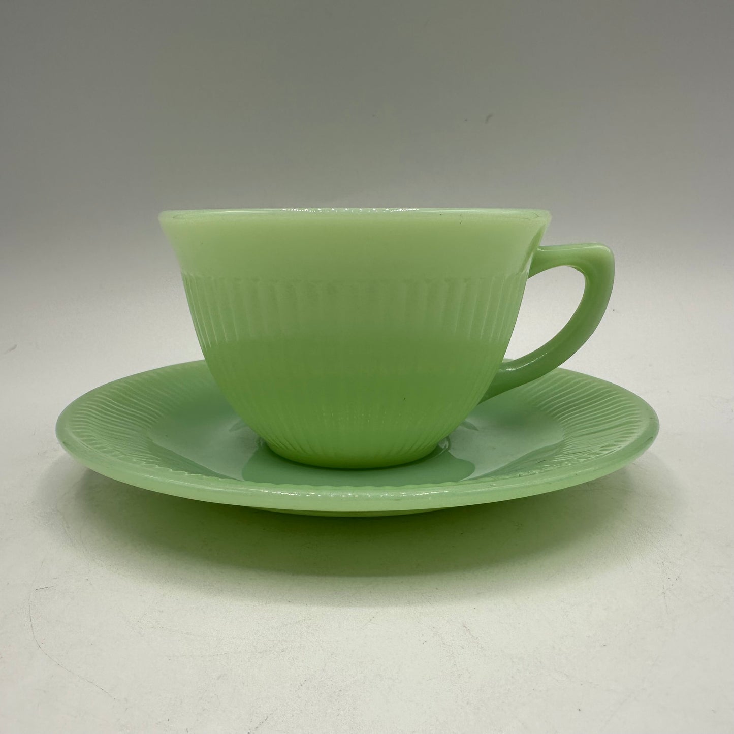 Fire King Jadeite Cup and Saucer , Jane Ray Depression Glass