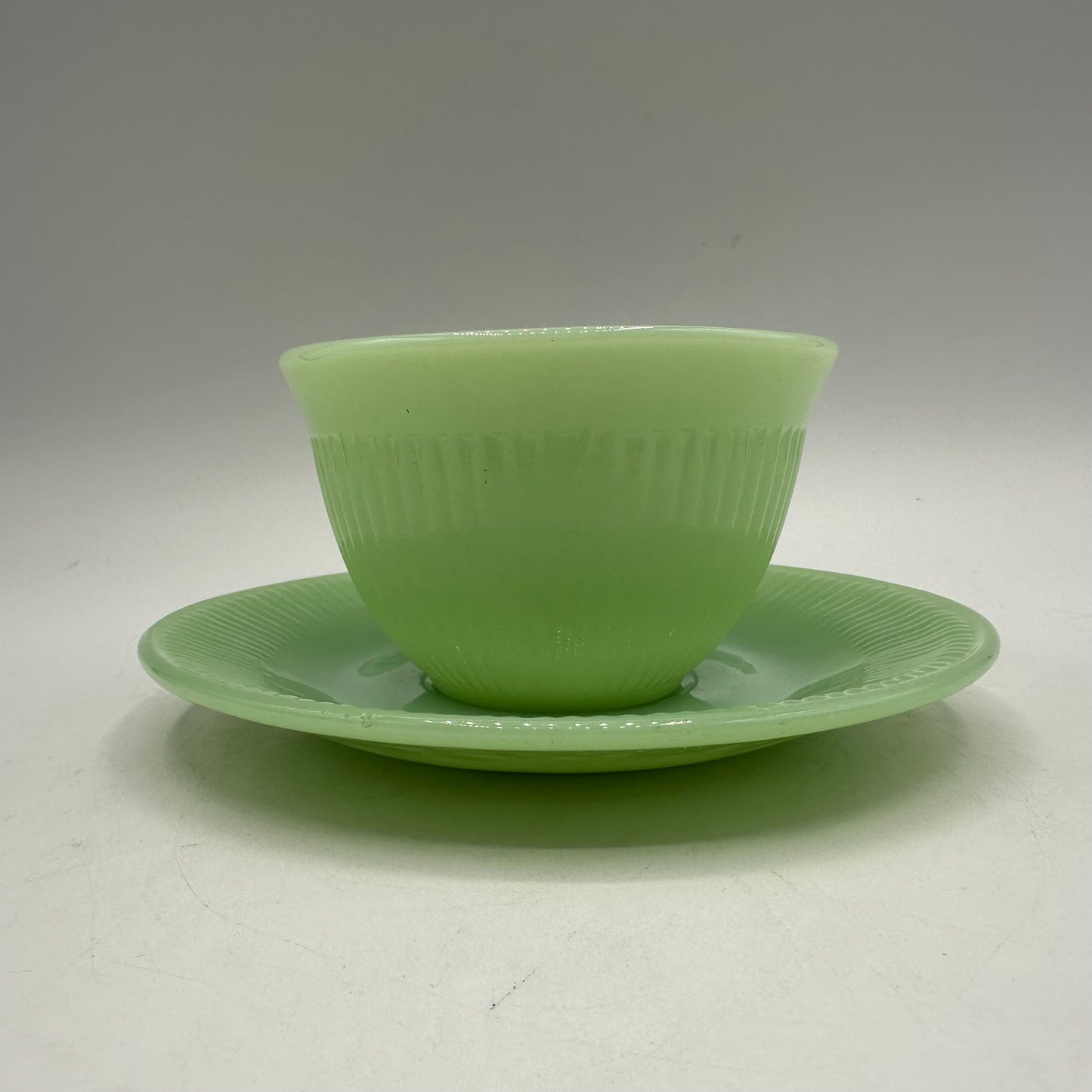 Fire King Jadeite Cup and Saucer , Jane Ray Depression Glass