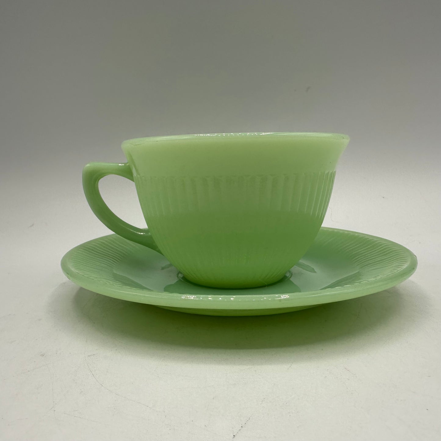 Fire King Jadeite Cup and Saucer , Jane Ray Depression Glass