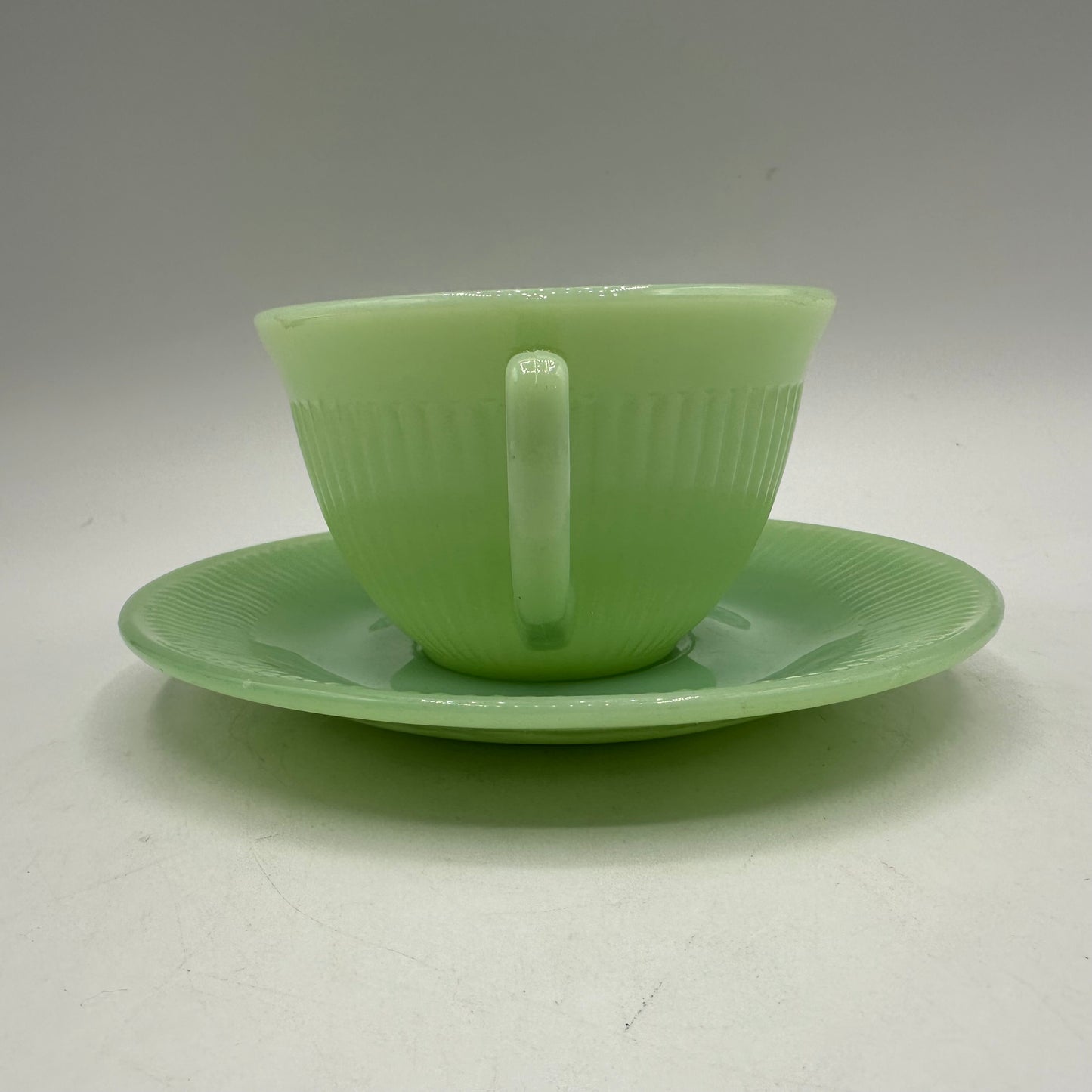 Fire King Jadeite Cup and Saucer , Jane Ray Depression Glass