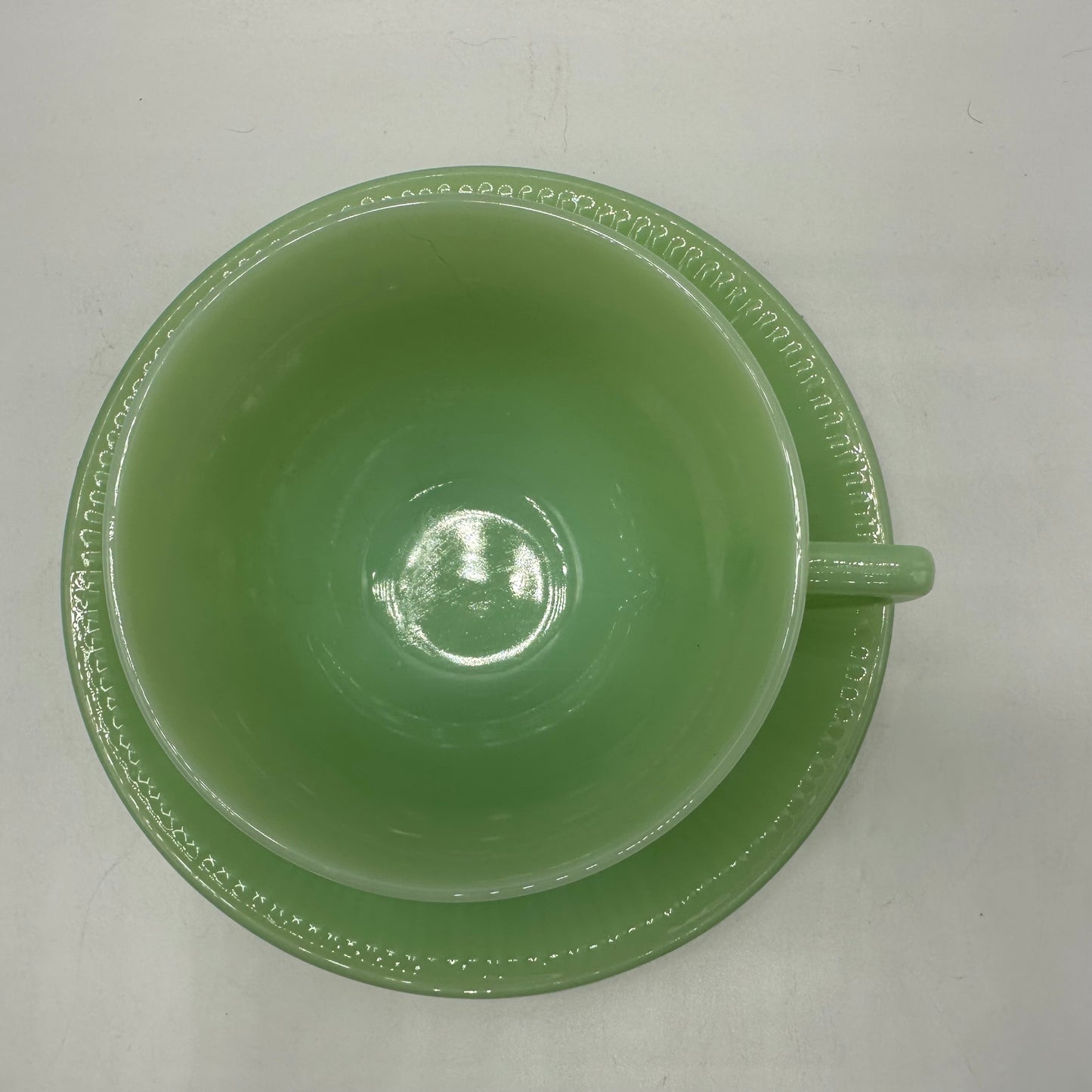 Fire King Jadeite Cup and Saucer , Jane Ray Depression Glass