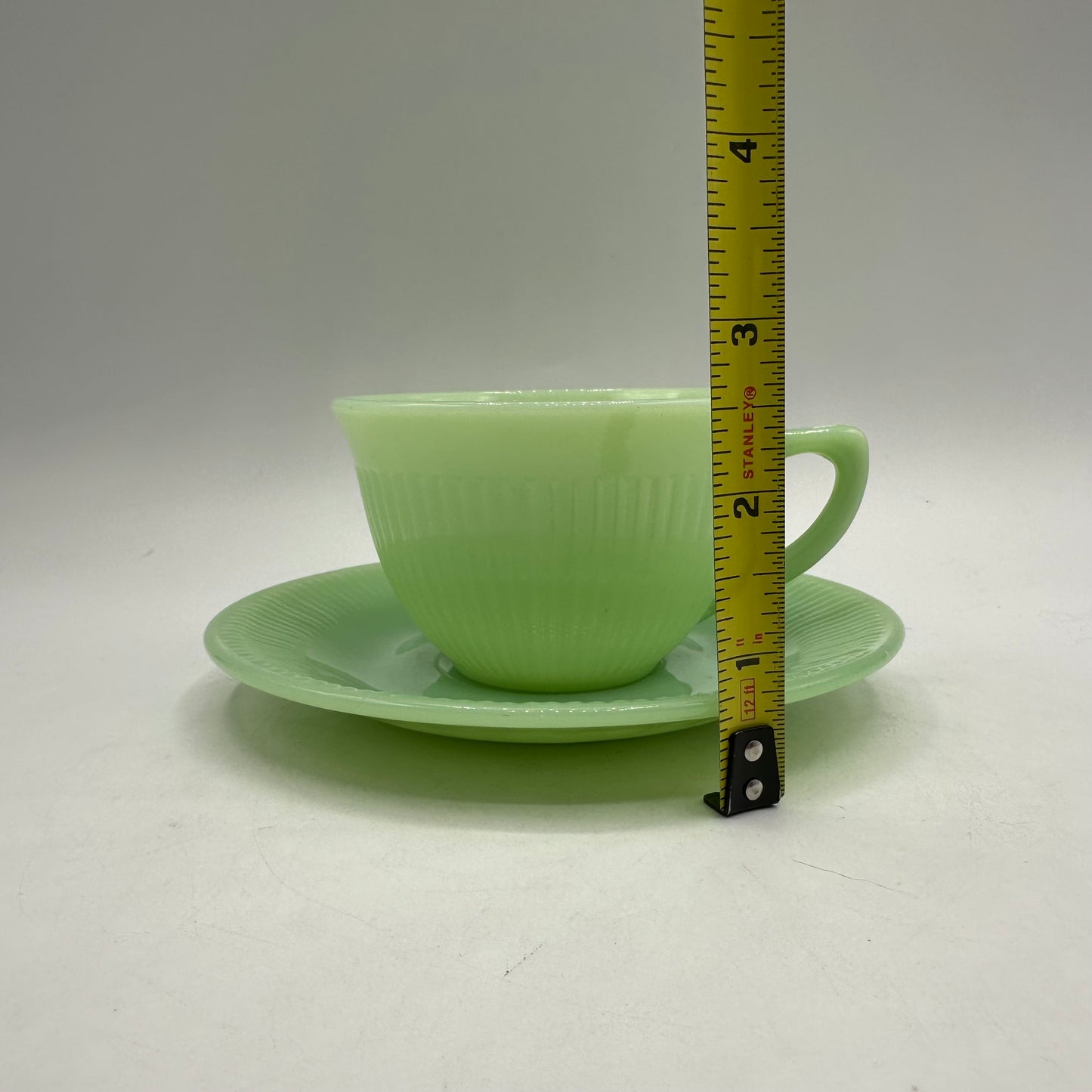 Fire King Jadeite Cup and Saucer , Jane Ray Depression Glass