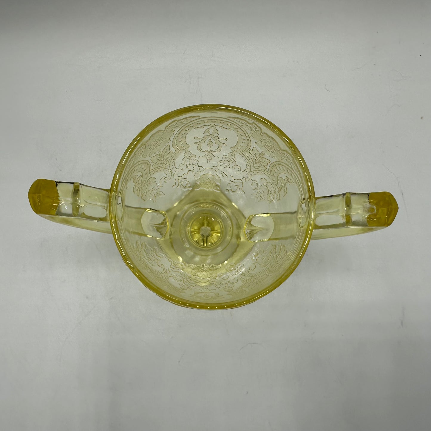 Indiana Glass Yellow Footed Sugar Bowl, Horseshoe Pattern