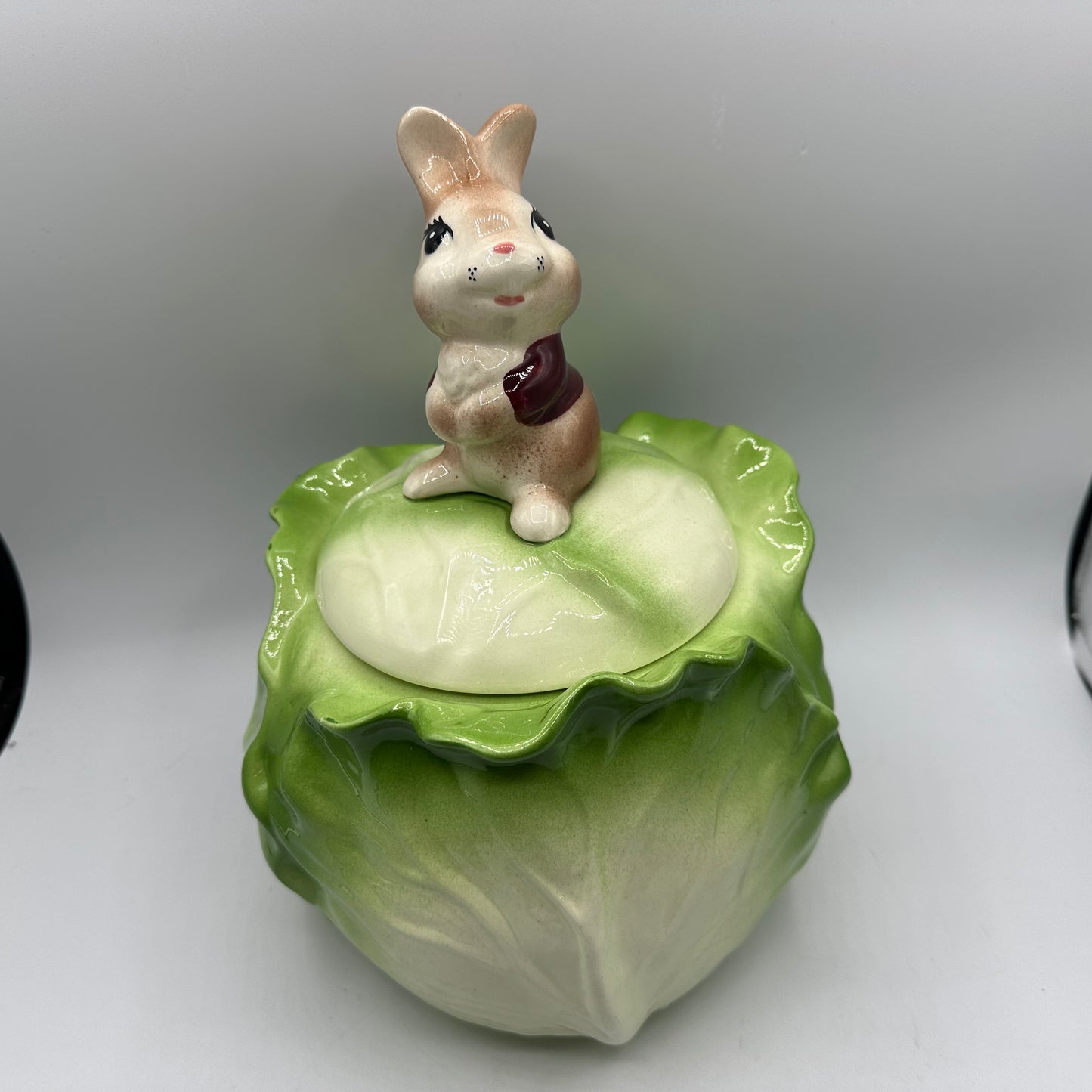 Metlox Poppytrail Rabbit on Cabbage Cookie Jar, 1960s