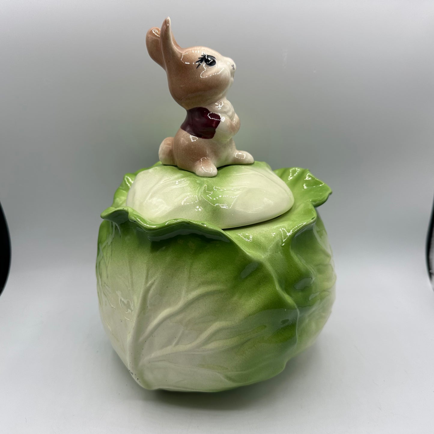 Metlox Poppytrail Rabbit on Cabbage Cookie Jar, 1960s
