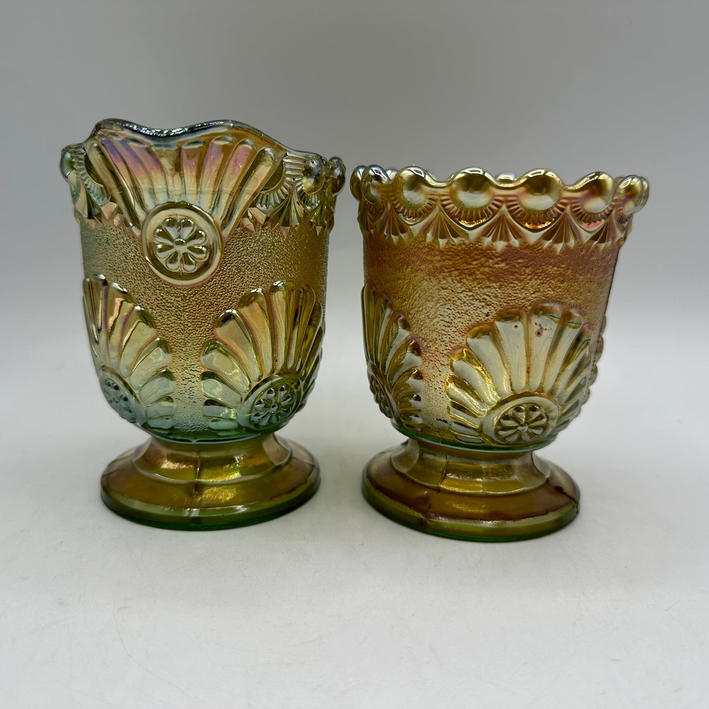 Westmoreland Carnival Glass Sugar & Creamer, Shell & Jewel Pattern, Early 1900s