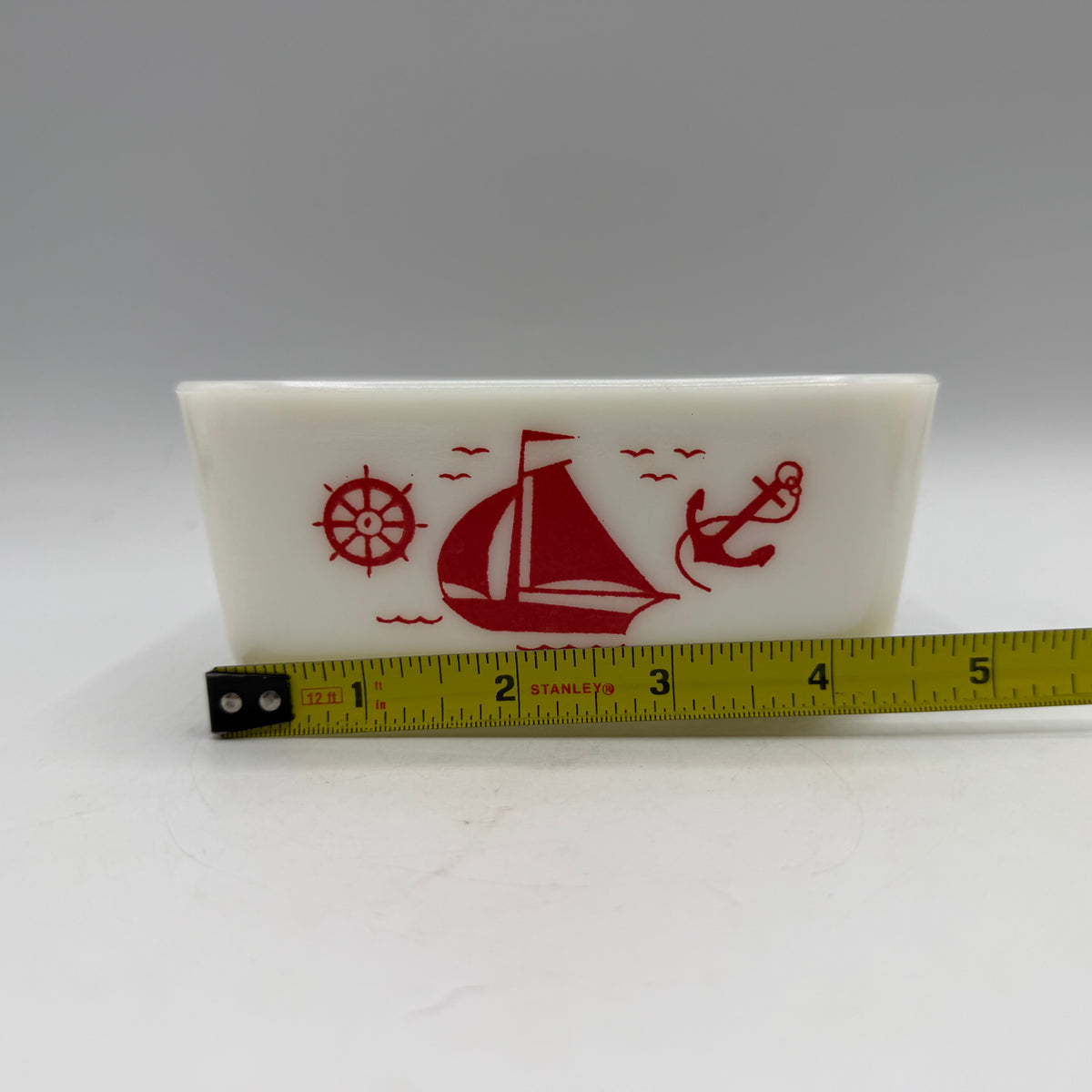 McKee Roman Arched Red Sailboat Salt/Pepper Shaker & Refridgerator Dish