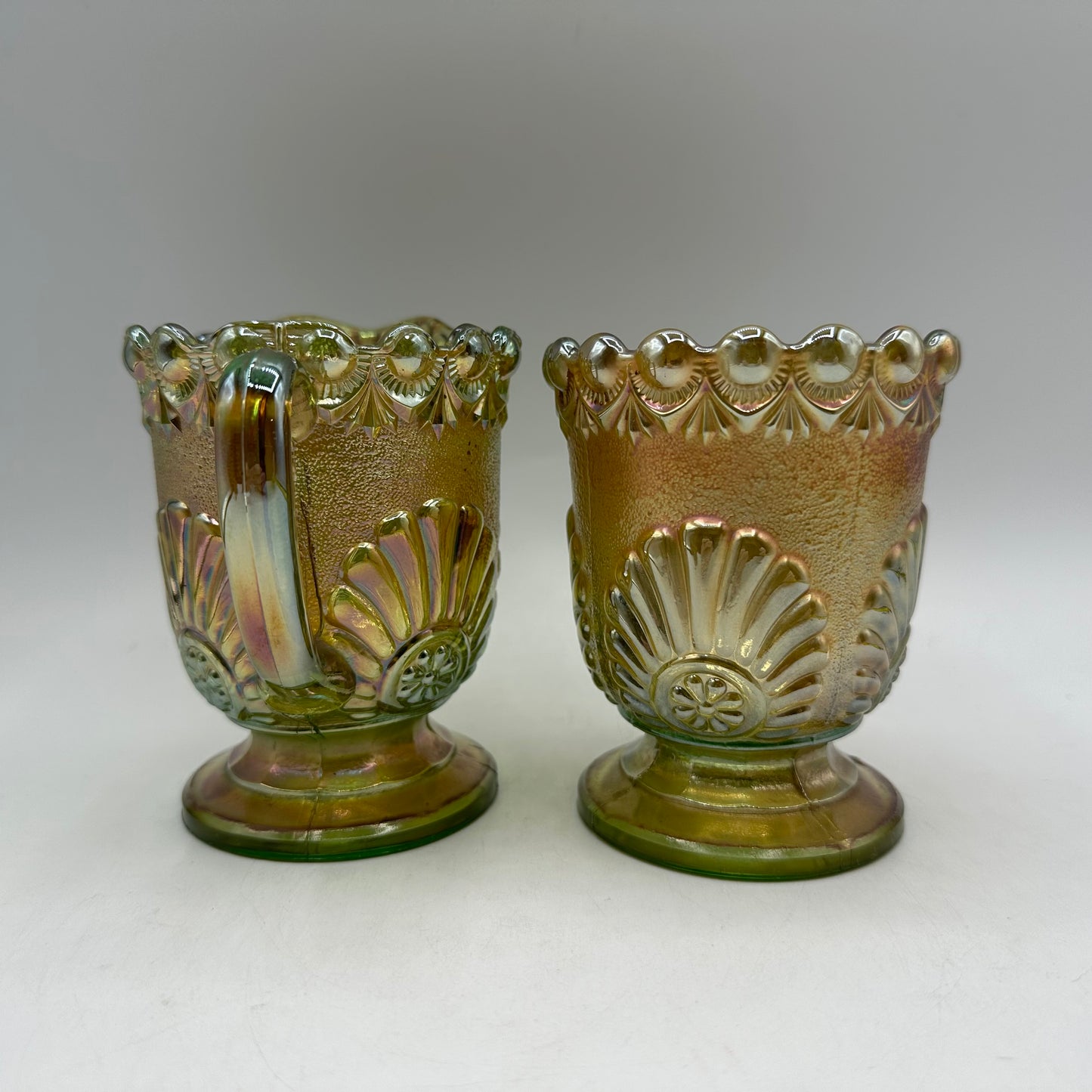 Westmoreland Carnival Glass Sugar & Creamer, Shell & Jewel Pattern, Early 1900s