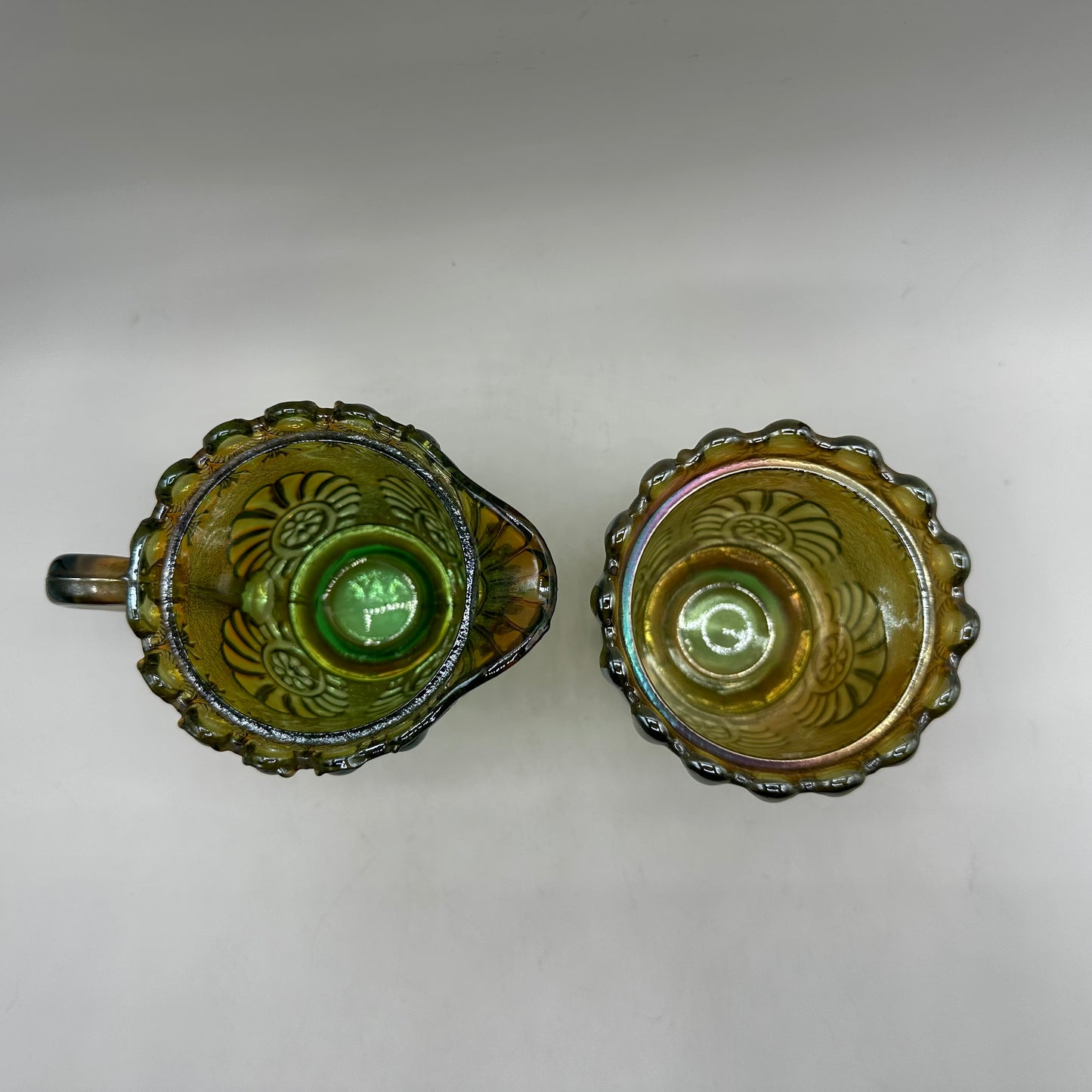 Westmoreland Carnival Glass Sugar & Creamer, Shell & Jewel Pattern, Early 1900s