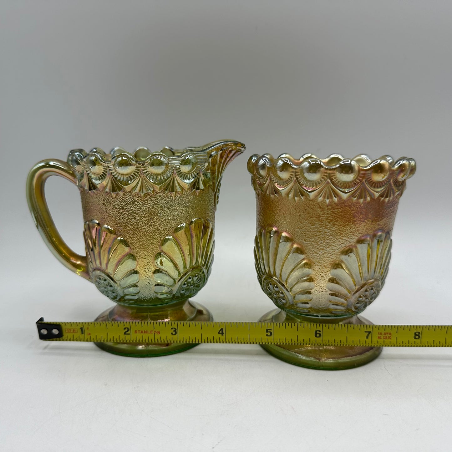 Westmoreland Carnival Glass Sugar & Creamer, Shell & Jewel Pattern, Early 1900s