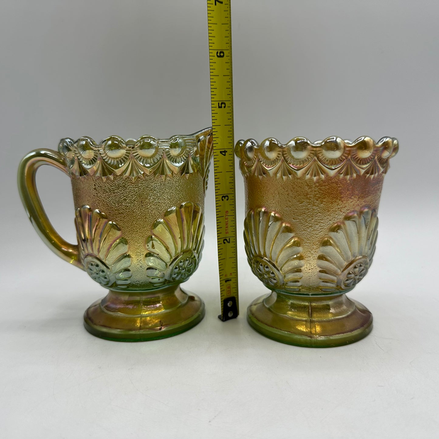 Westmoreland Carnival Glass Sugar & Creamer, Shell & Jewel Pattern, Early 1900s