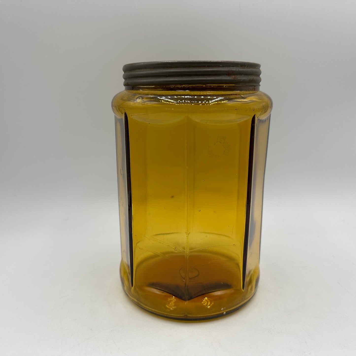 Amber Tobacco Jar Octagon Shaped With Lid