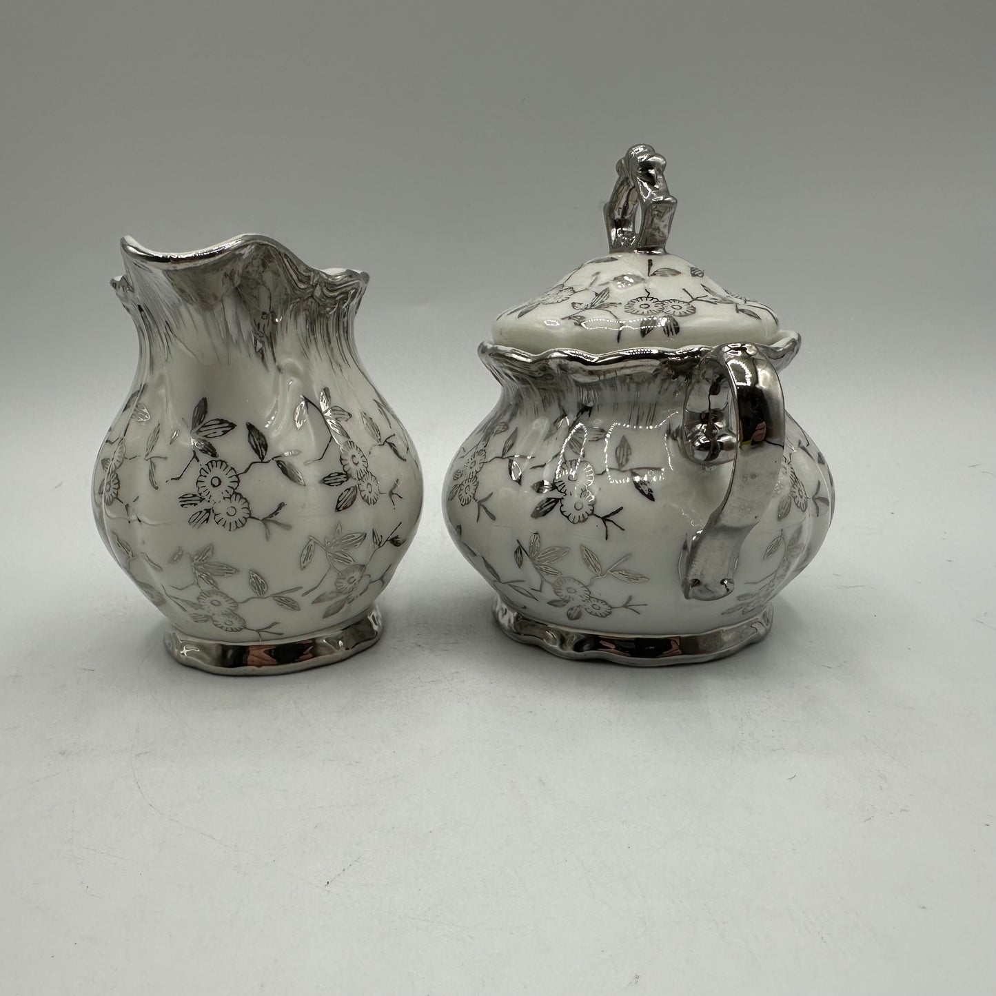 Sterling China Japan Sugar Bowl and Creamer, Floral Design