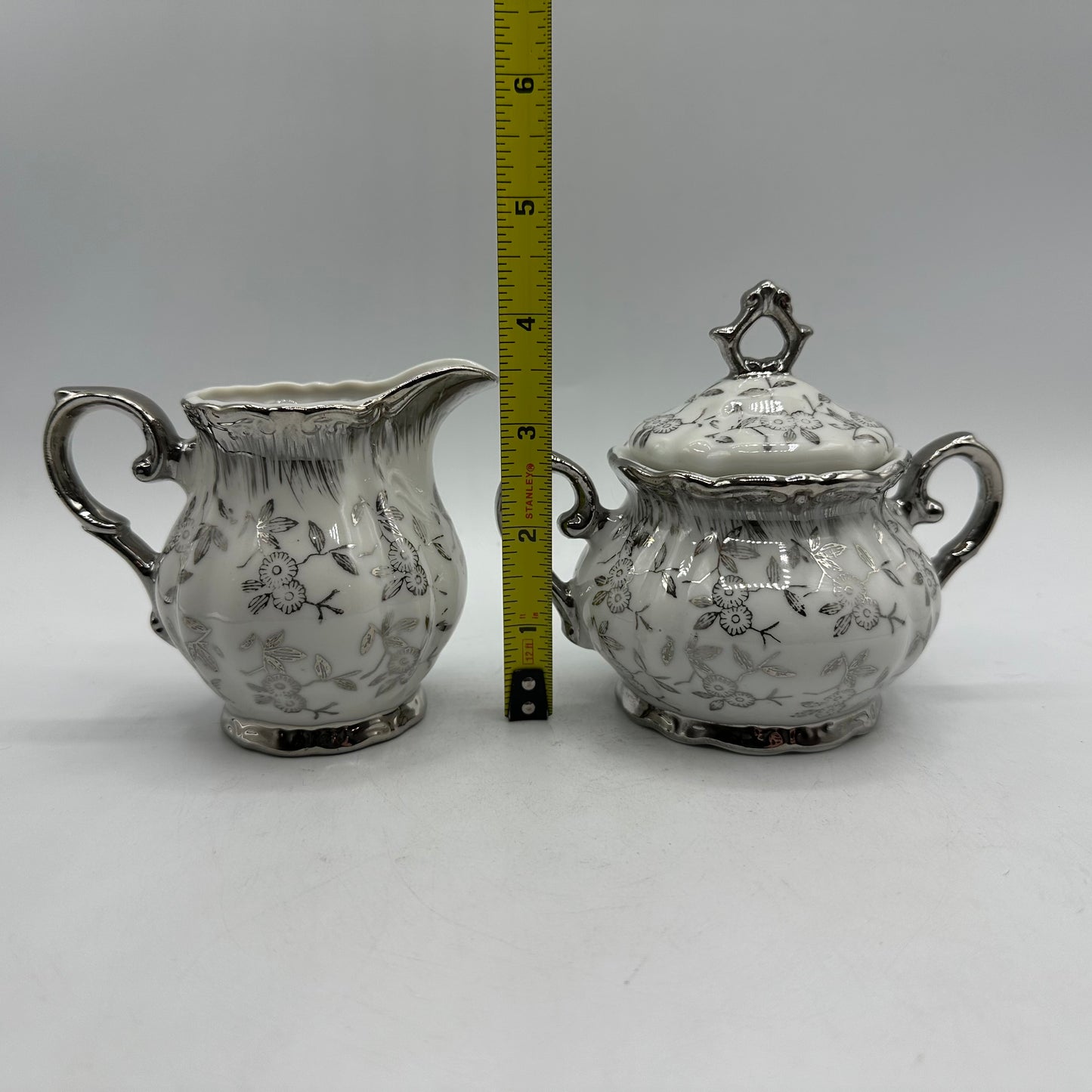 Sterling China Japan Sugar Bowl and Creamer, Floral Design