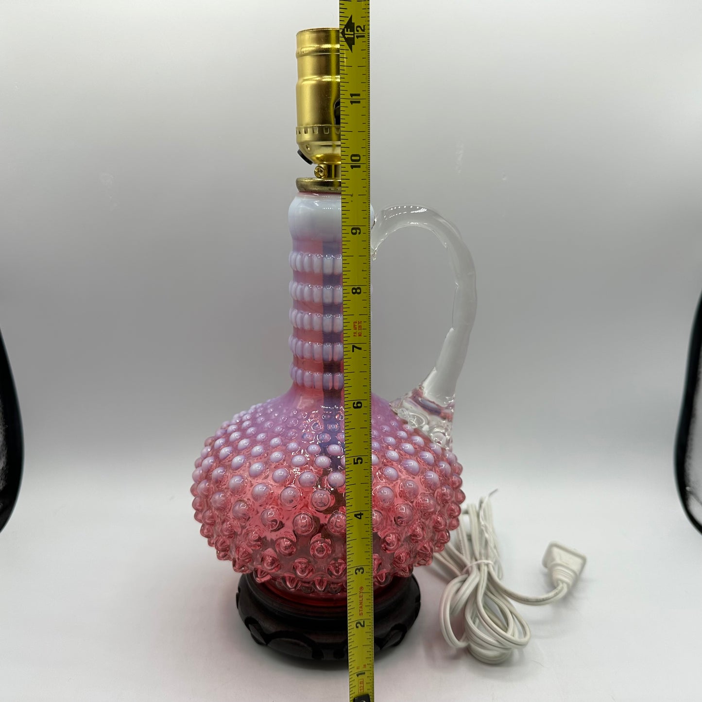 Fenton Cranberry Opelescent Hobnail Lamp, Electric