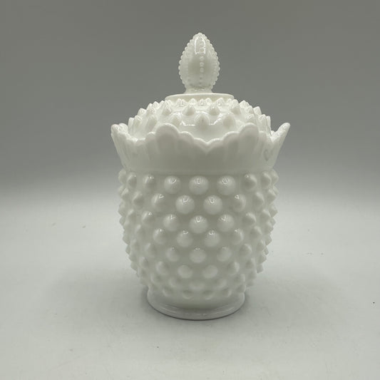 Fenton Milk Glass Hobnail Lidded Sugar Bowl