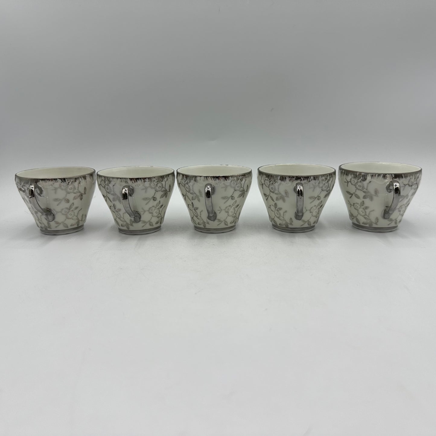 Sterling China Japan Demitasse Cups and Saucers, Floral Design, Set of 5