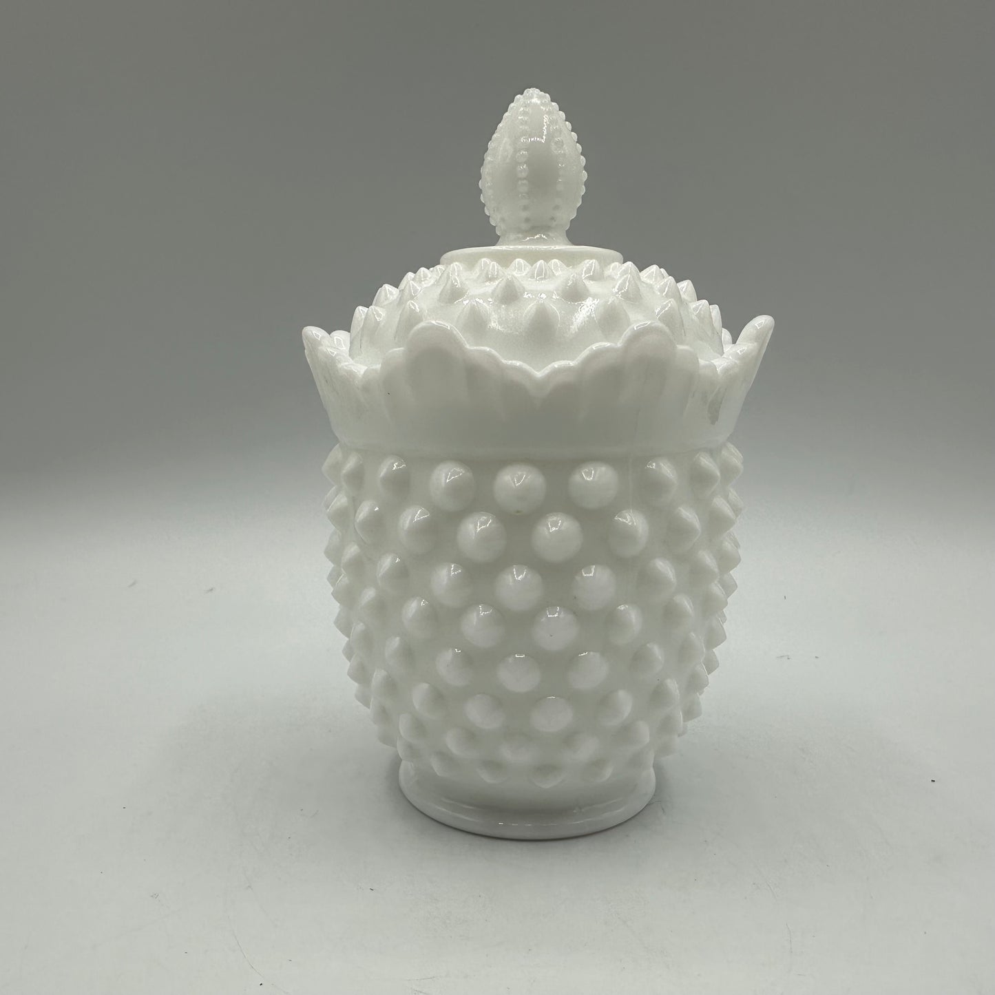 Fenton Milk Glass Hobnail Lidded Sugar Bowl