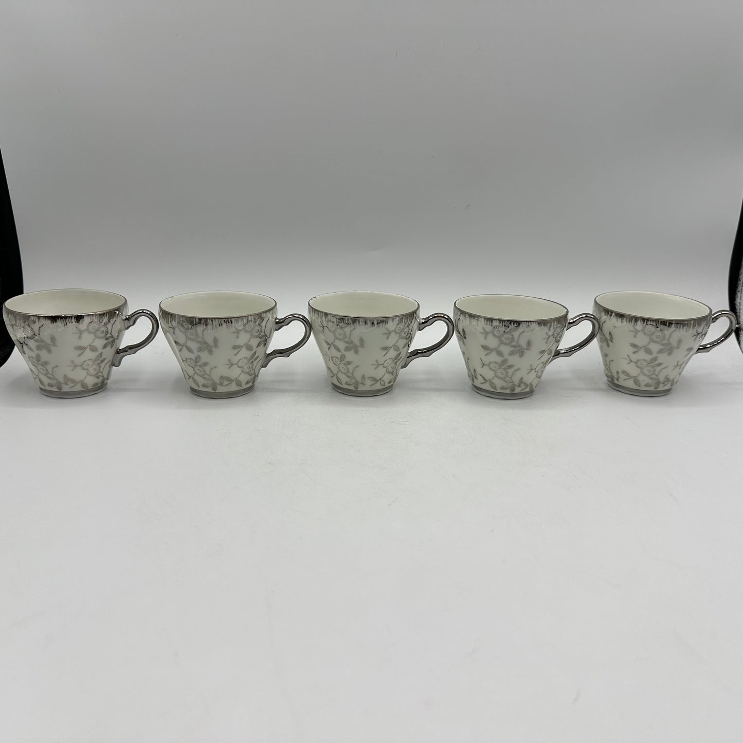 Sterling China Japan Demitasse Cups and Saucers, Floral Design, Set of 5