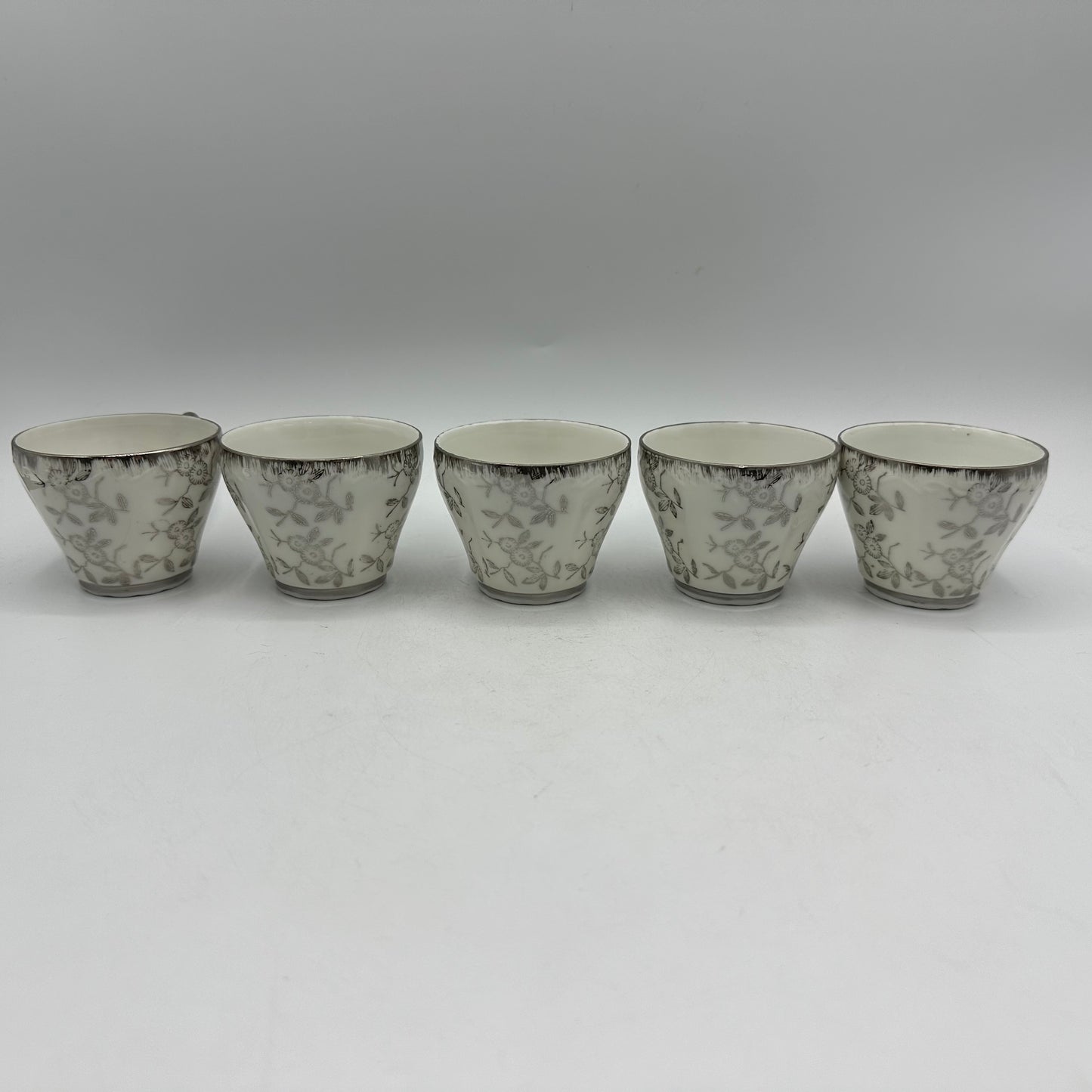 Sterling China Japan Demitasse Cups and Saucers, Floral Design, Set of 5