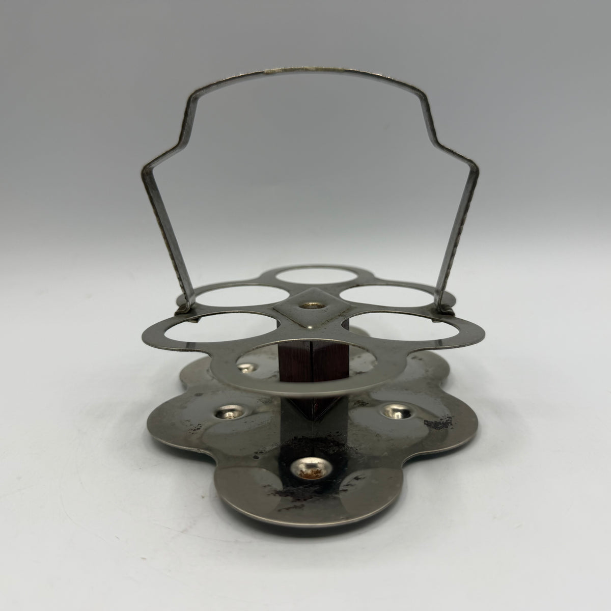 1950s Metal Shot Glass Carrier and 6 Heavy Bottom Striped Shot Glasses