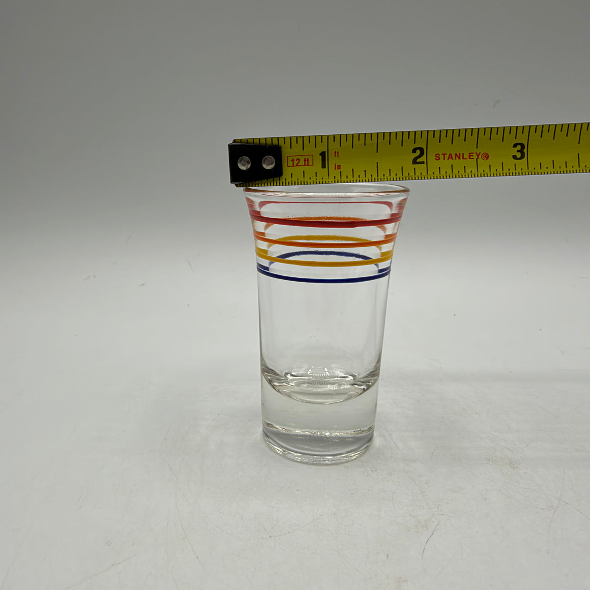 1950s Metal Shot Glass Carrier and 6 Heavy Bottom Striped Shot Glasses