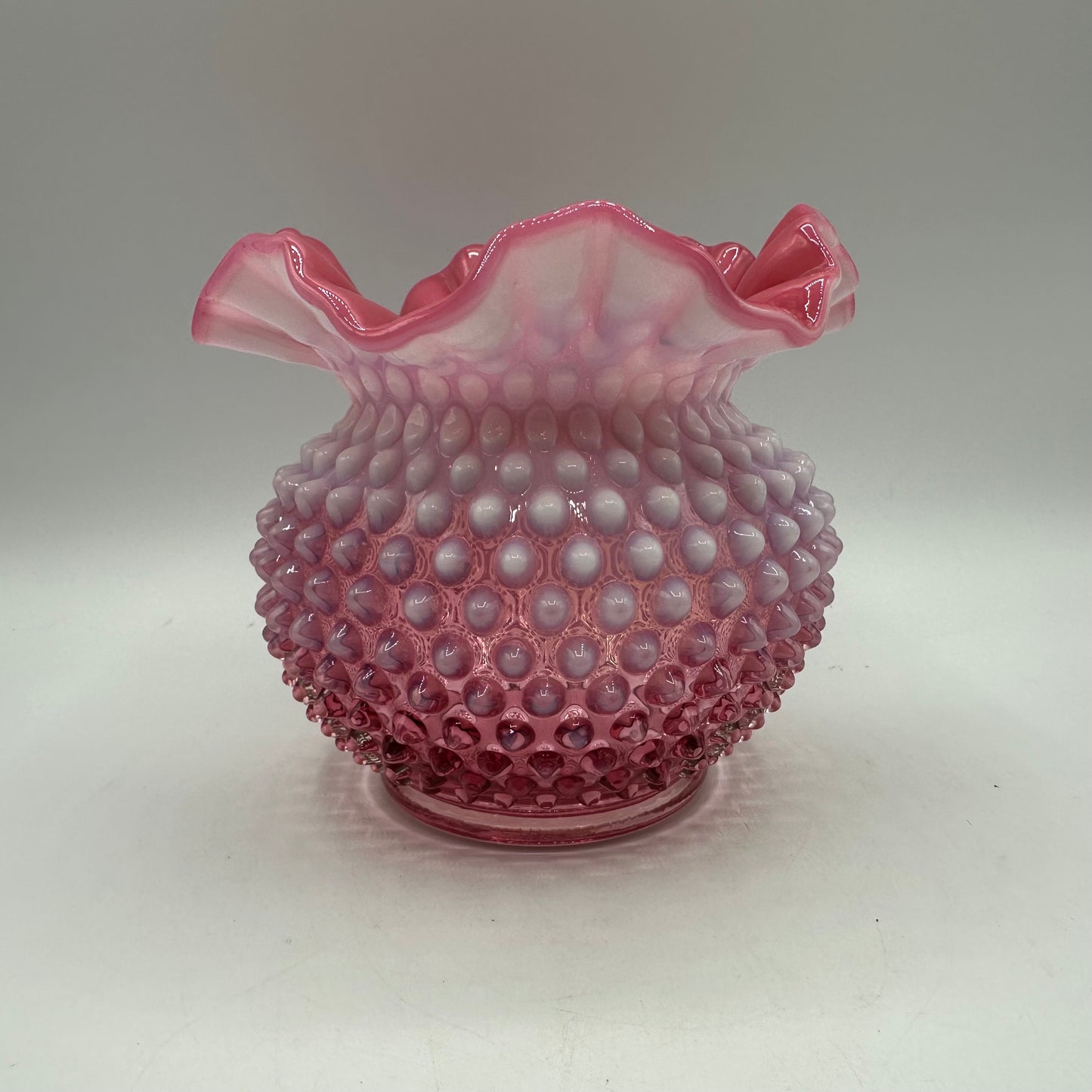 Fenton Cranberry Opalescent Hobnail Double Crimped Vase 5" Tall