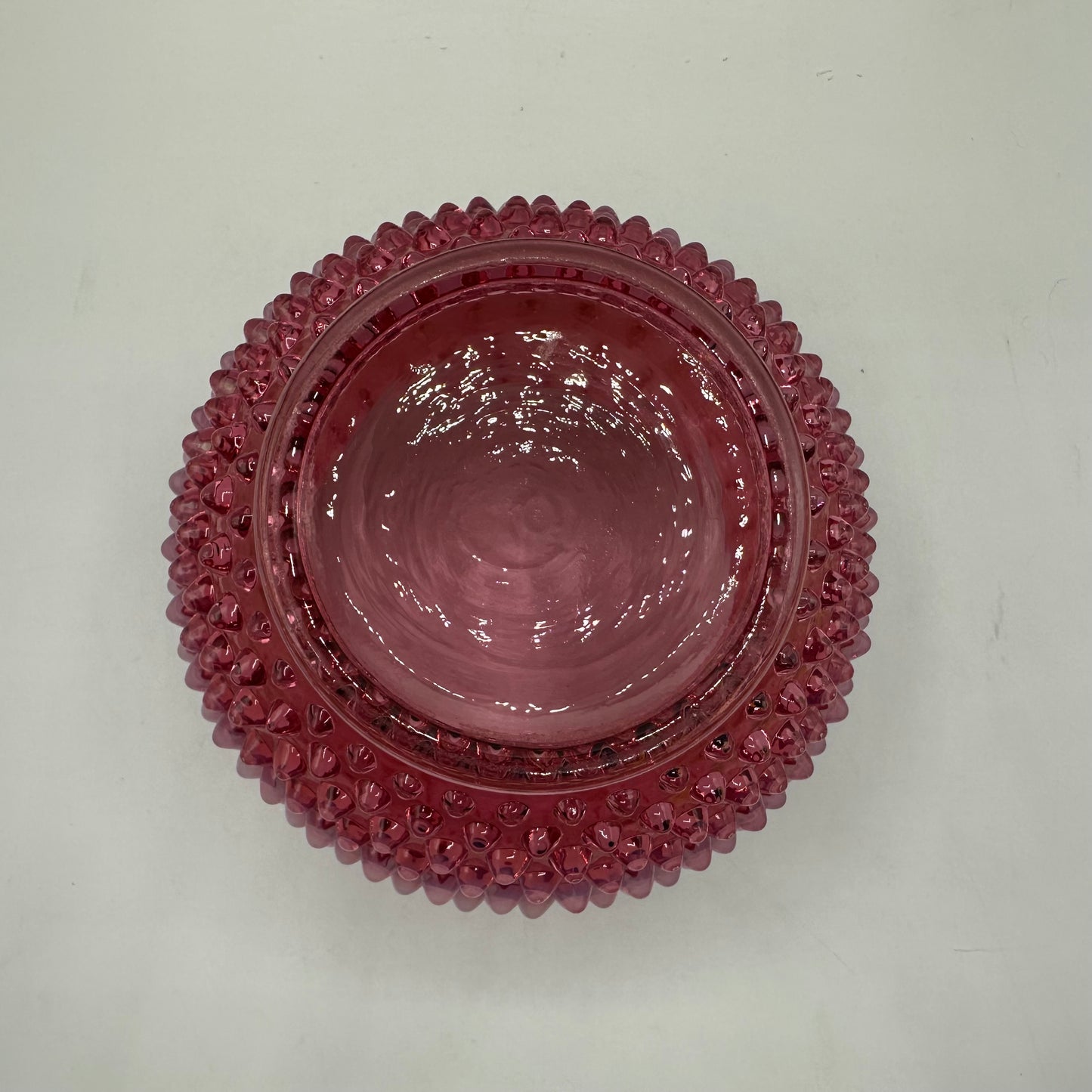 Fenton Cranberry Opalescent Hobnail Double Crimped Vase 5" Tall