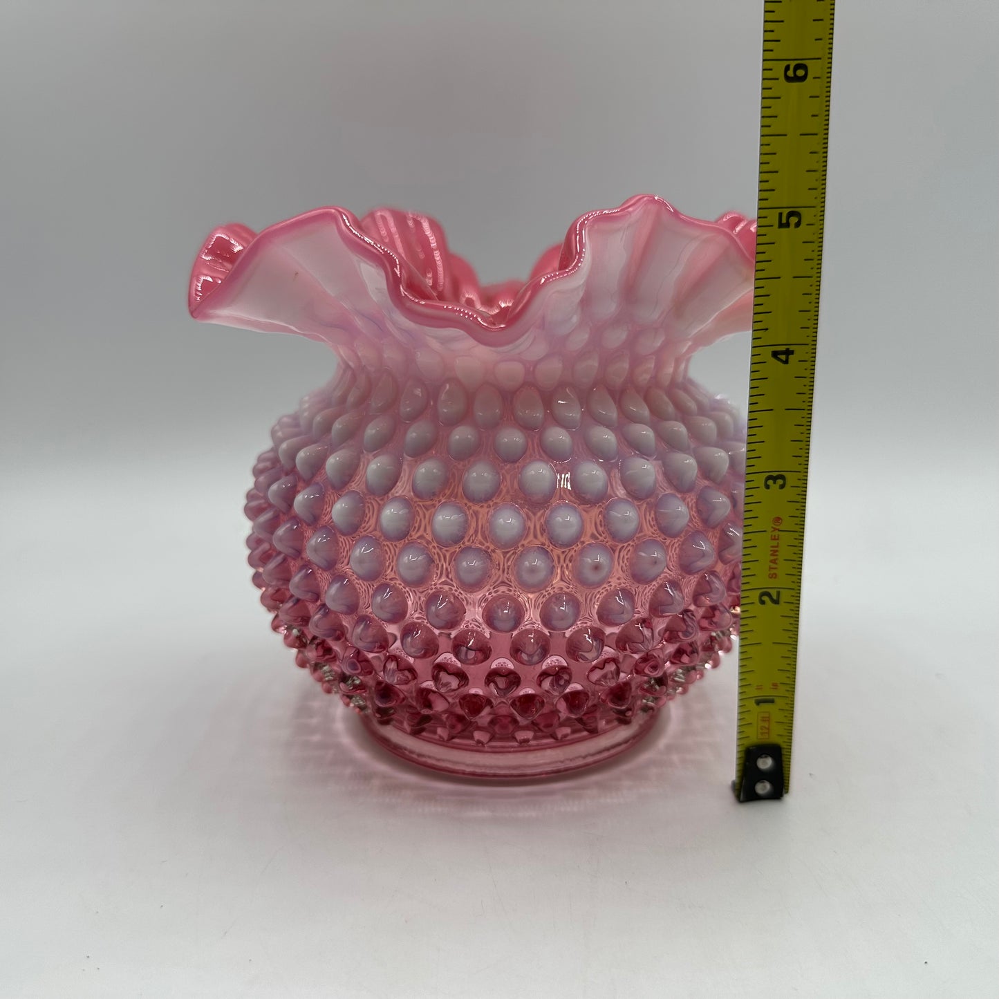 Fenton Cranberry Opalescent Hobnail Double Crimped Vase 5" Tall