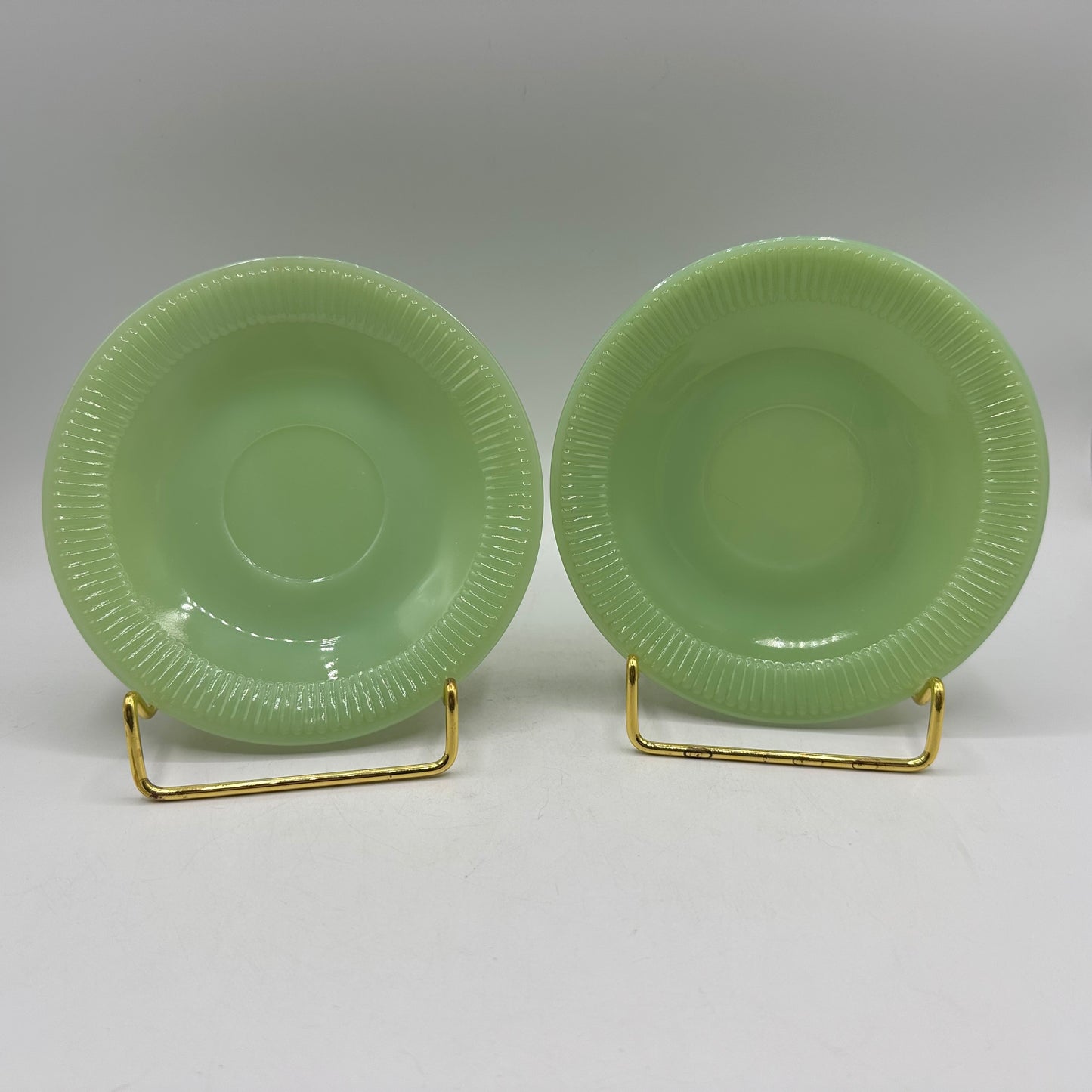 Fire King Jadeite Saucers, Jane Ray Pattern, Set of 2