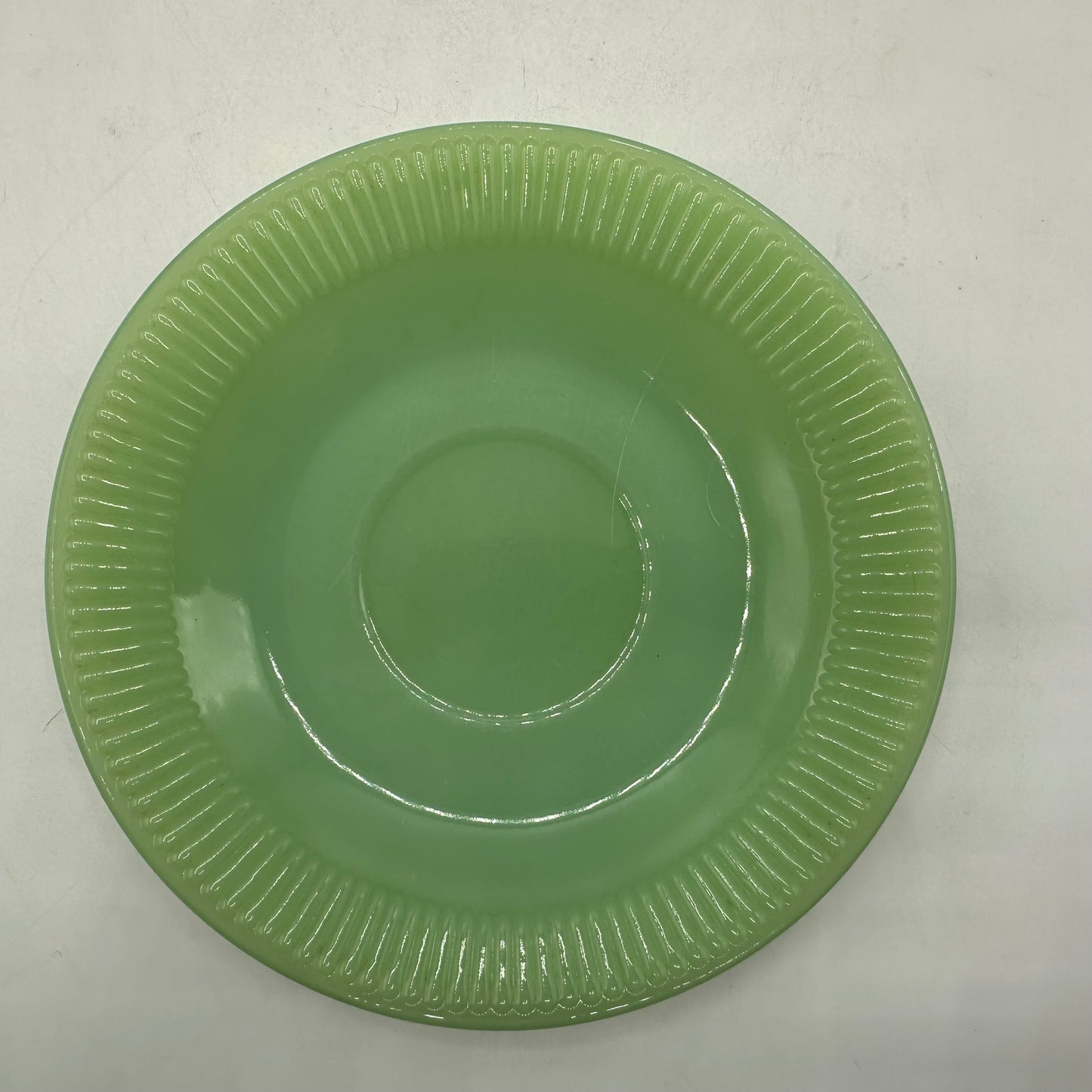 Fire King Jadeite Saucers, Jane Ray Pattern, Set of 2