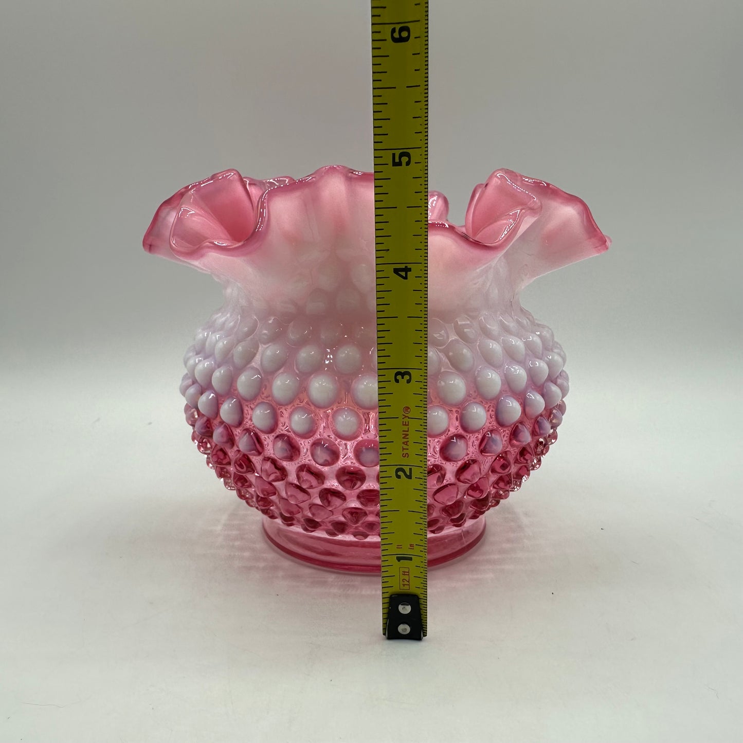 Fenton Cranberry Opalescent Hobnail Double Crimped Vase 4.75" Tall