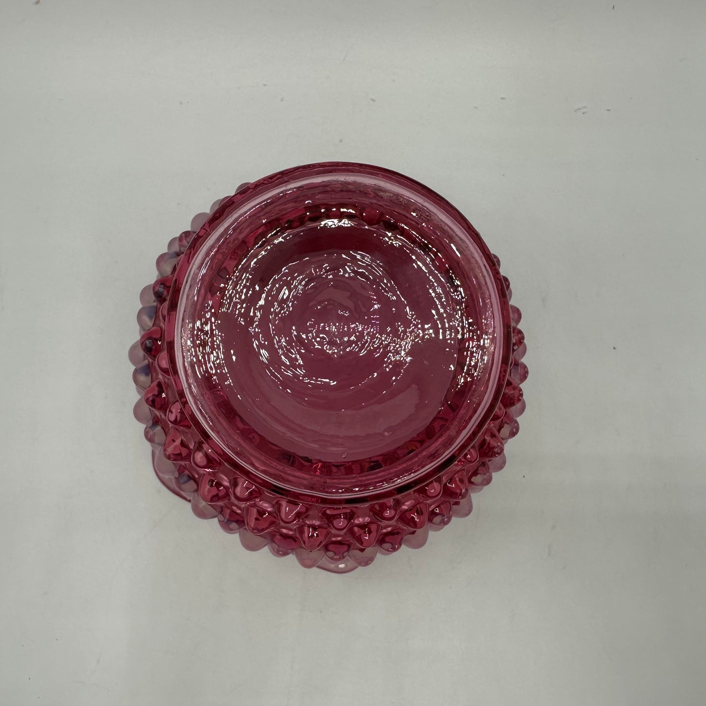 Fenton Cranberry Opalescent Hobnail Double Crimped Vase 4.25" Tall