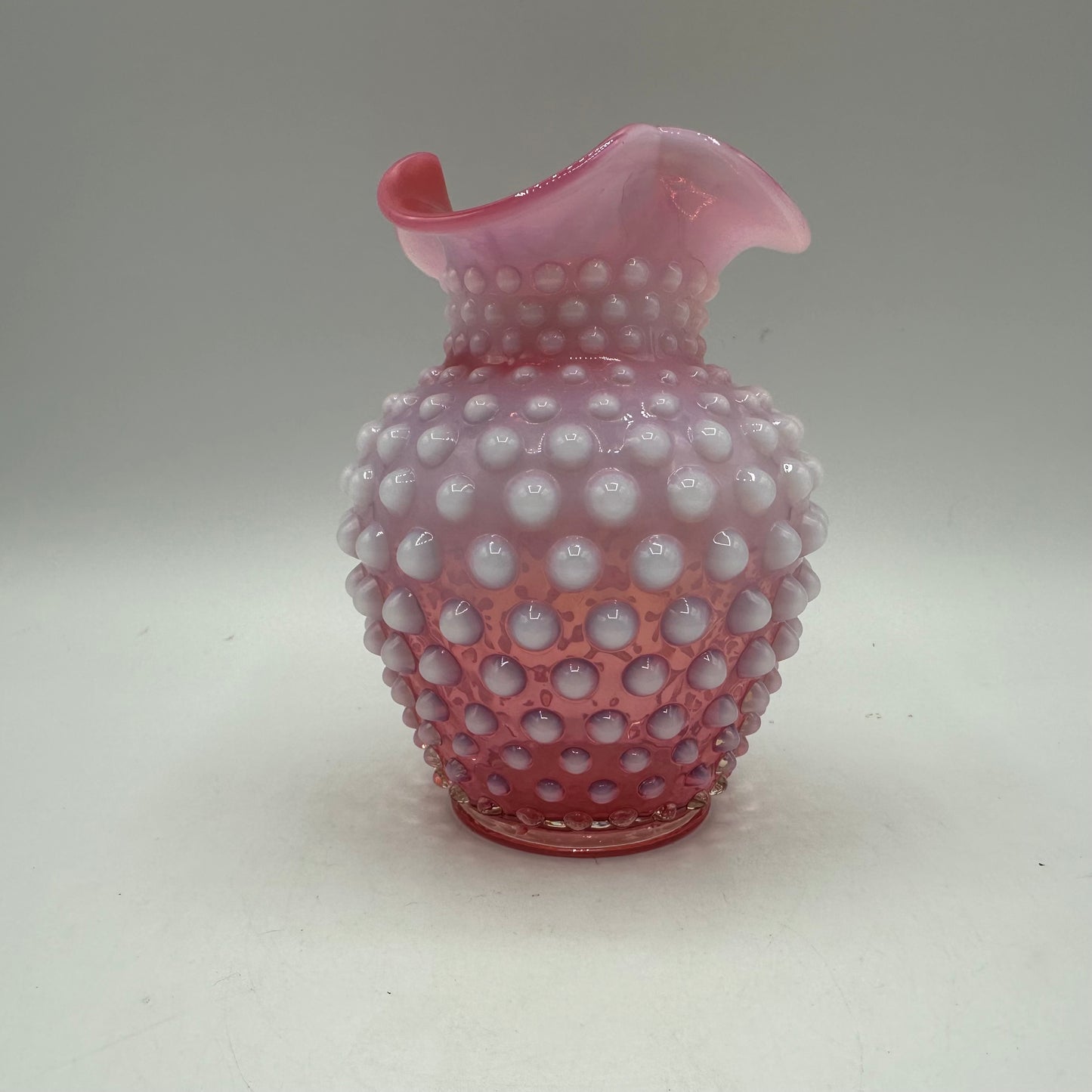 Fenton Cranberry Opalescent Hobnail Crimped Triangle Vase 5" Tall