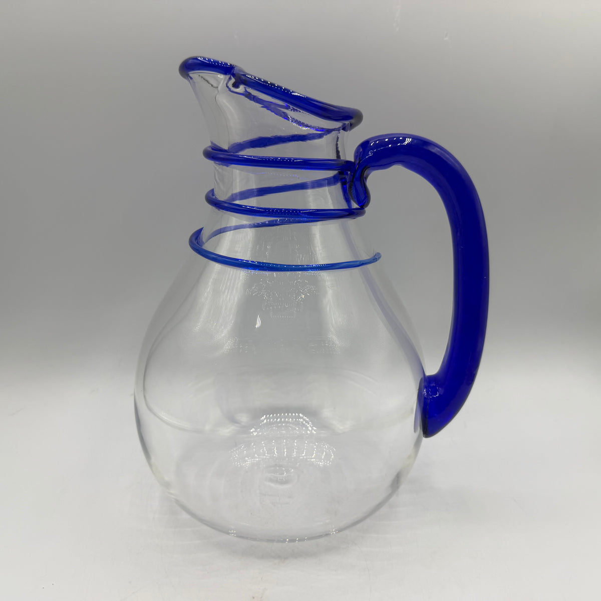 G Brian Art Glass Pitcher, Cobalt Spiral Wrap & Handle