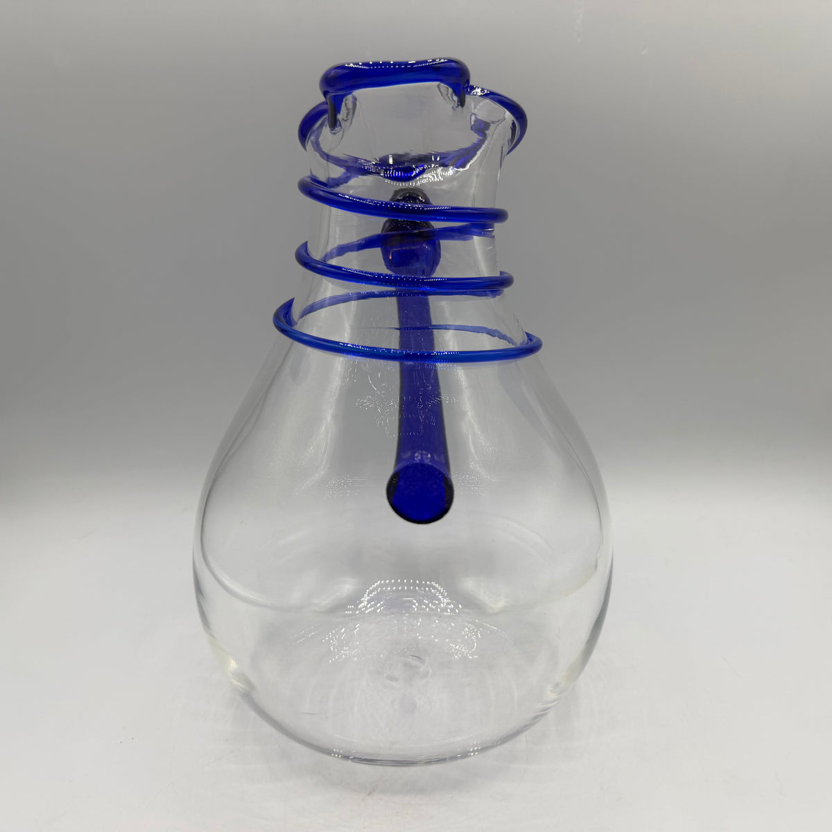 G Brian Art Glass Pitcher, Cobalt Spiral Wrap & Handle