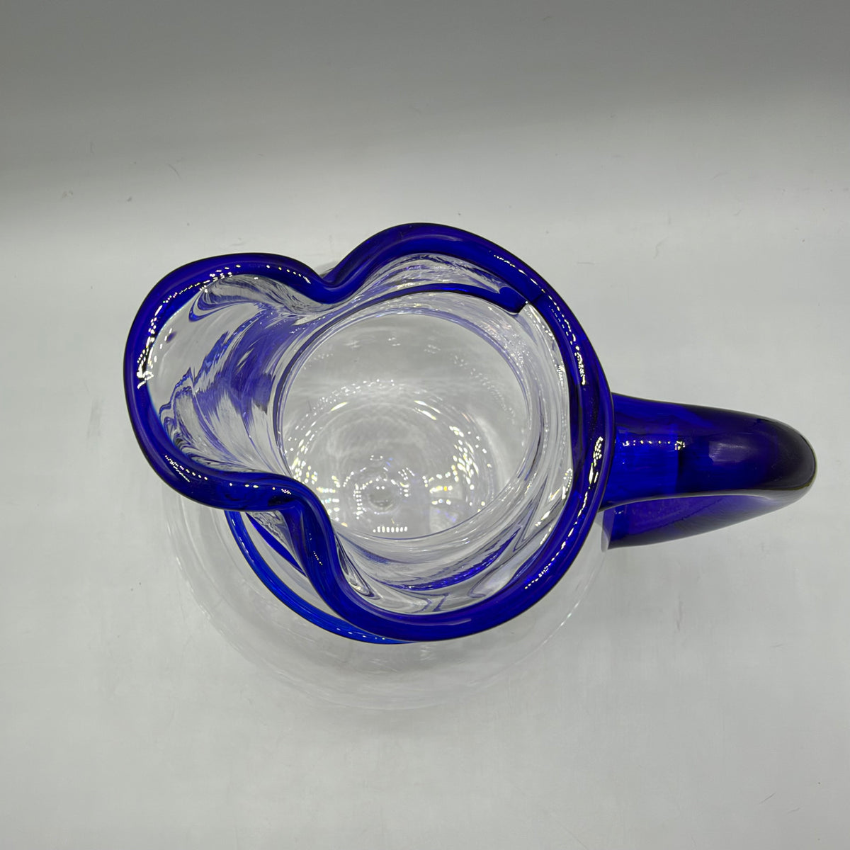 G Brian Art Glass Pitcher, Cobalt Spiral Wrap & Handle