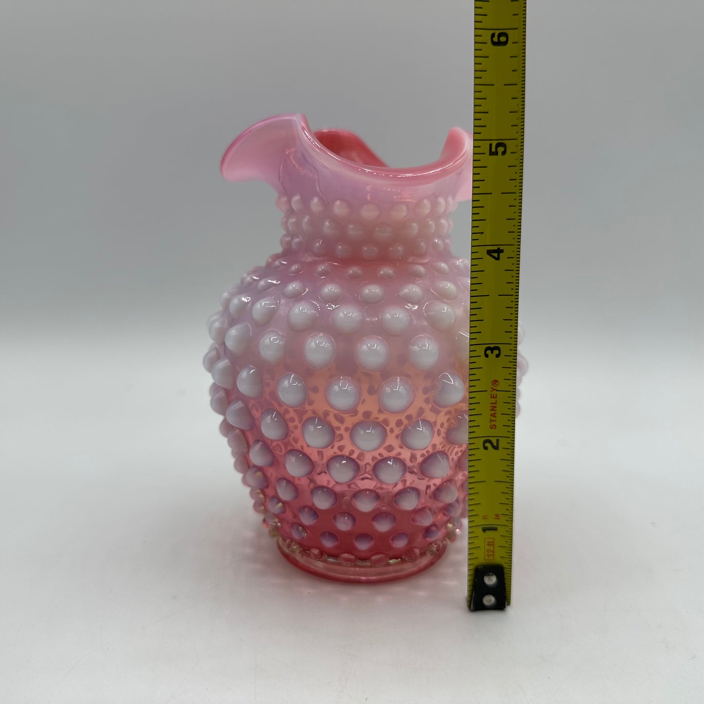 Fenton Cranberry Opalescent Hobnail Crimped Triangle Vase 5" Tall