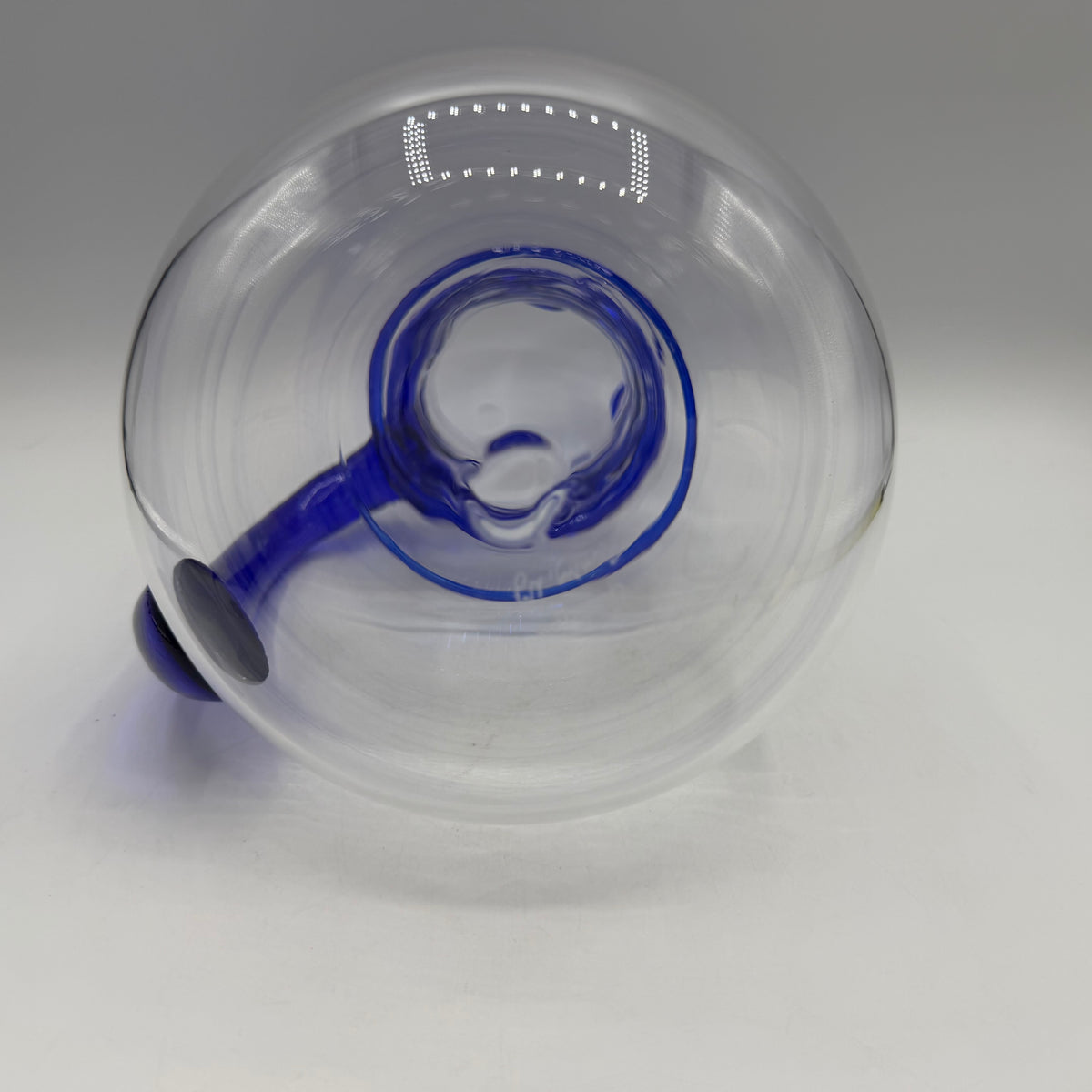 G Brian Art Glass Pitcher, Cobalt Spiral Wrap & Handle