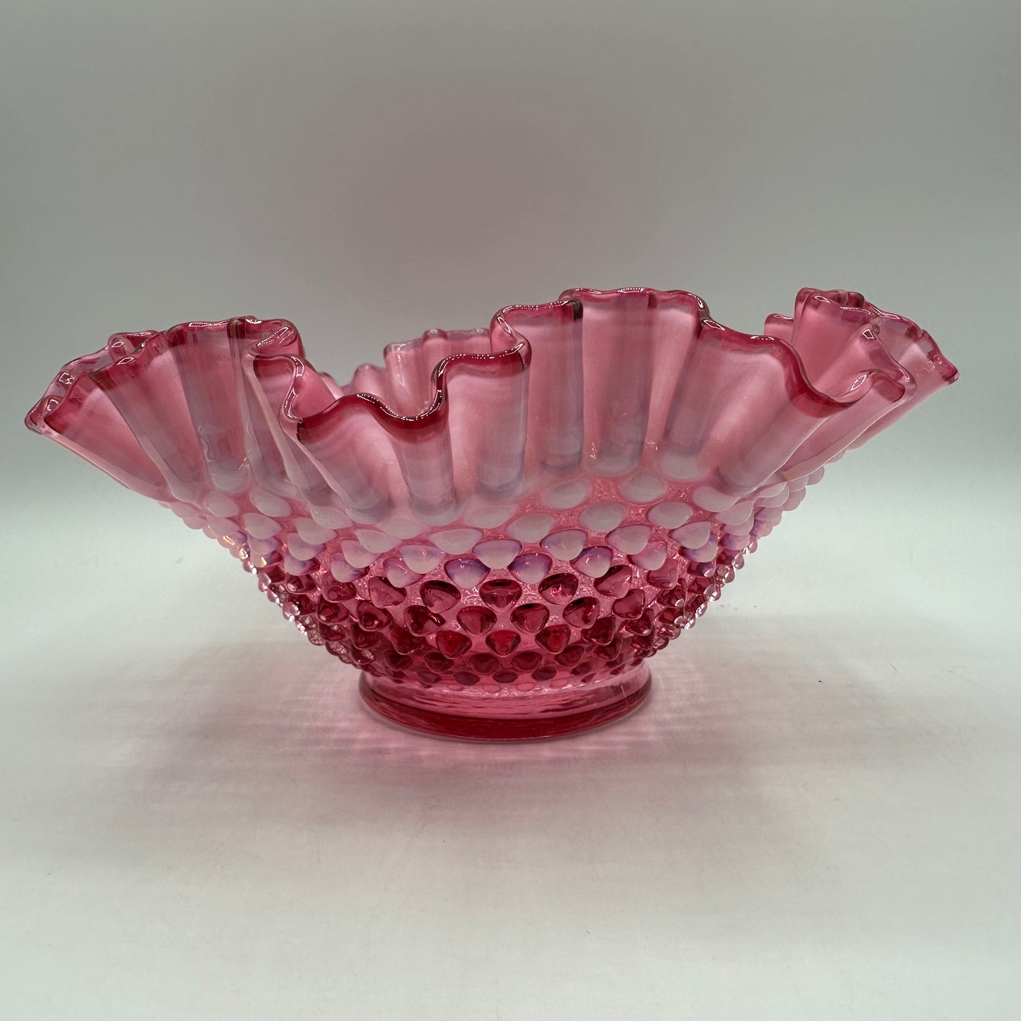 Fenton Cranberry Opalescent Hobnail Ruffled 9" Bowl