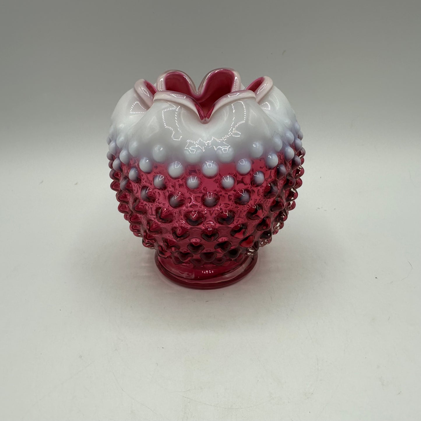 Fenton Cranberry Opalescent Hobnail Rose Bowl