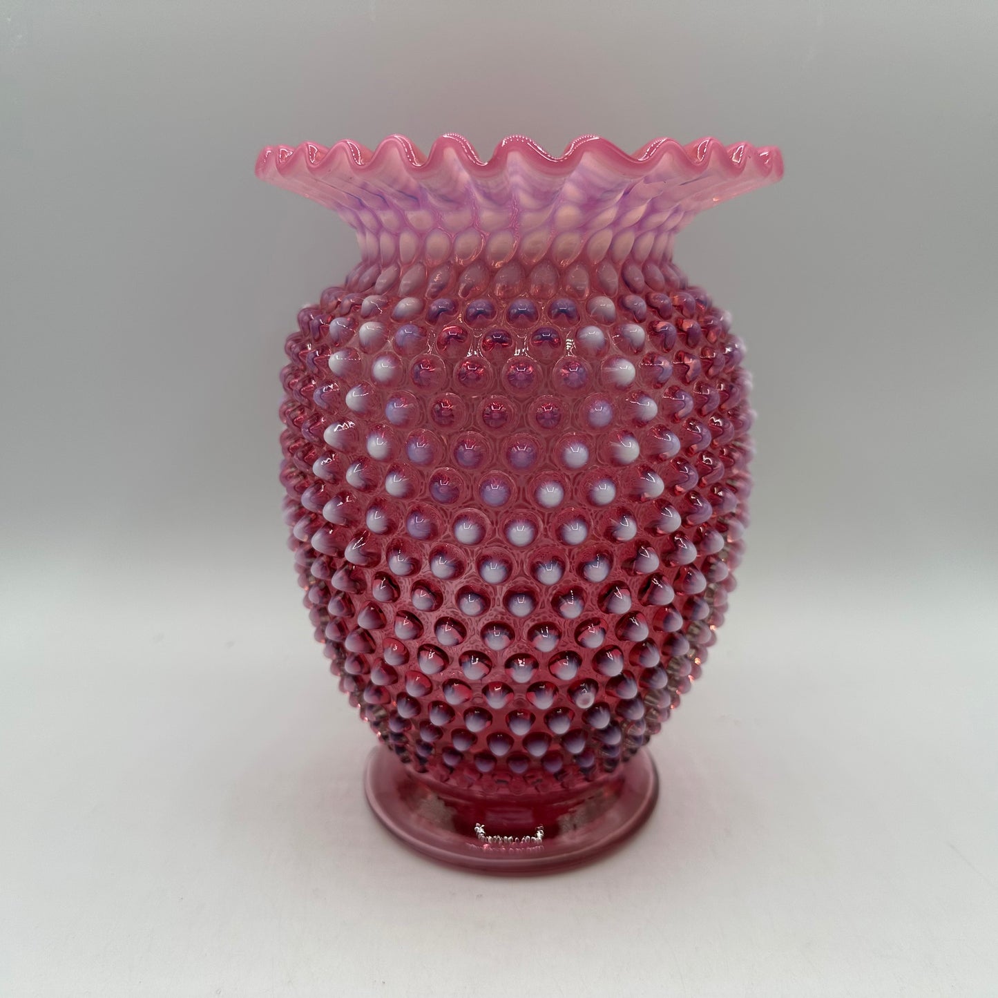Fenton Cranberry Opalescent Hobnail Flared Ruffled Rim Vase