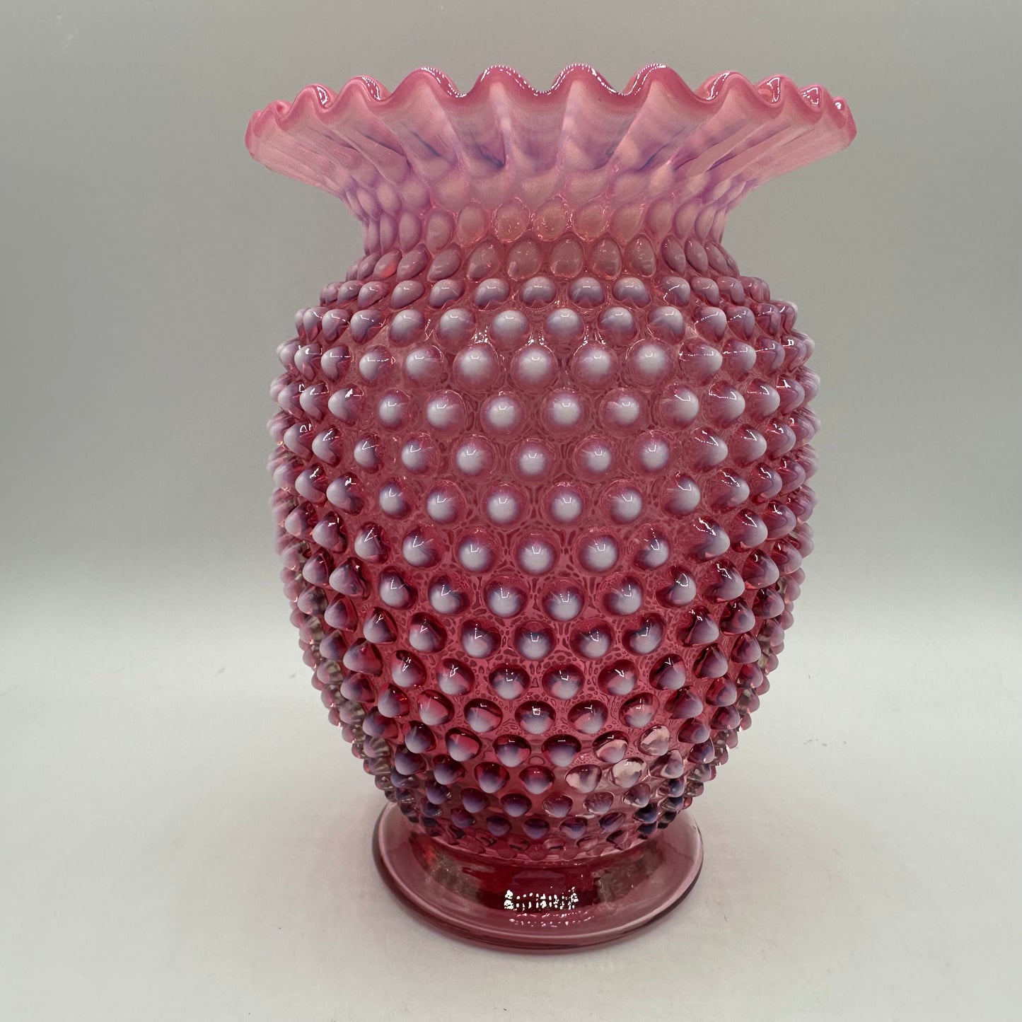Fenton Cranberry Opalescent Hobnail Flared Ruffled Rim Vase
