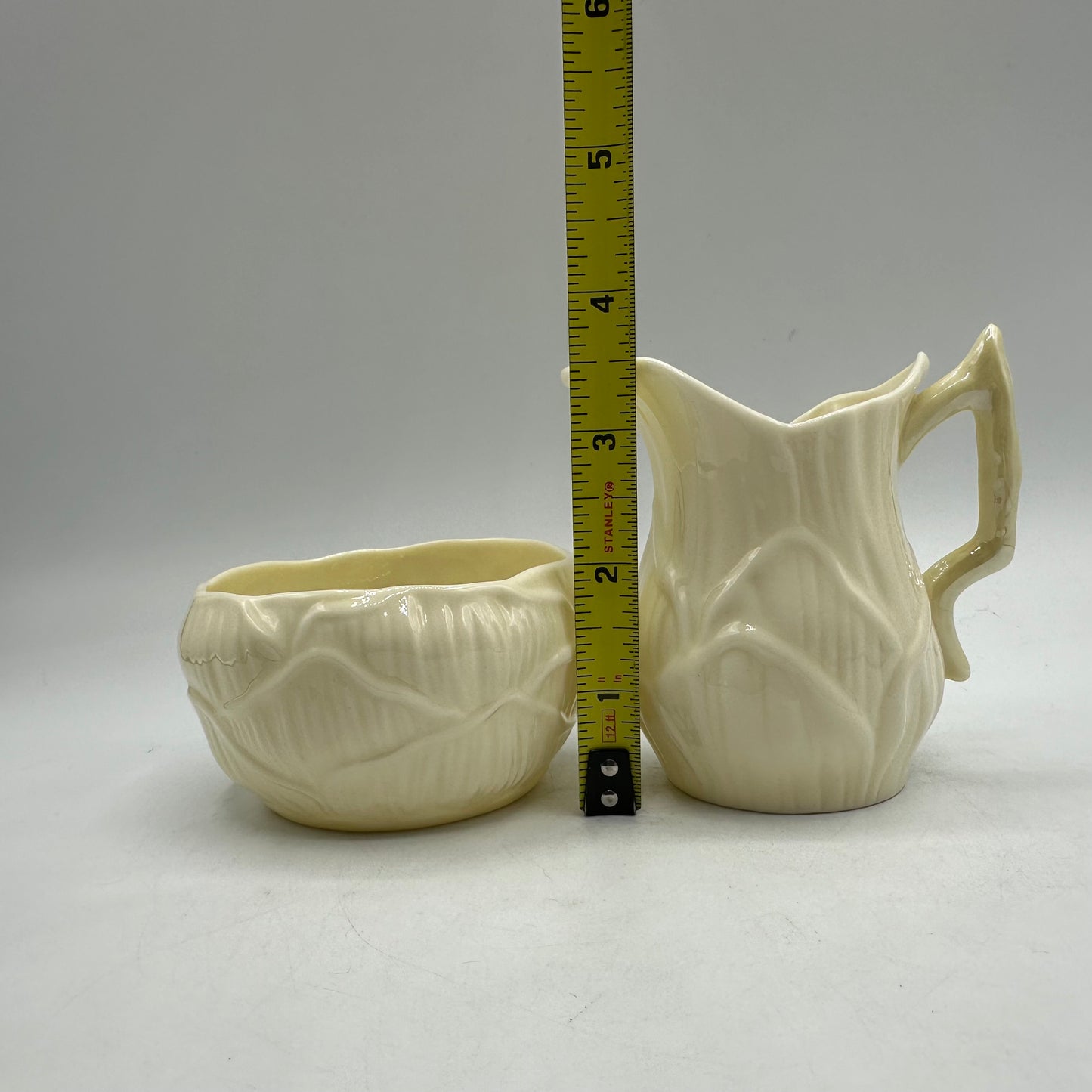 Belleek Lily Cob Lustre Open Sugar Bowl and Creamer, 7th Mark